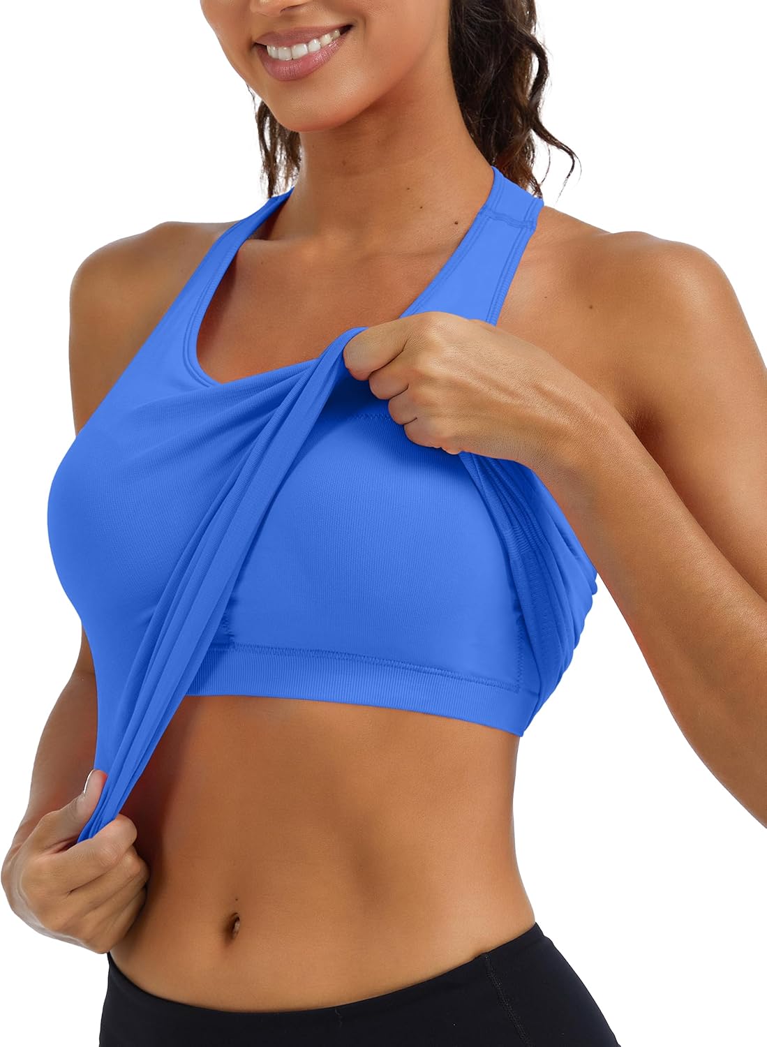 MathCat Seamless Womens Breathable Workout Tank Tops Racerback Crew Neck Sleeveless Running Athletic Shirts Lake Blue