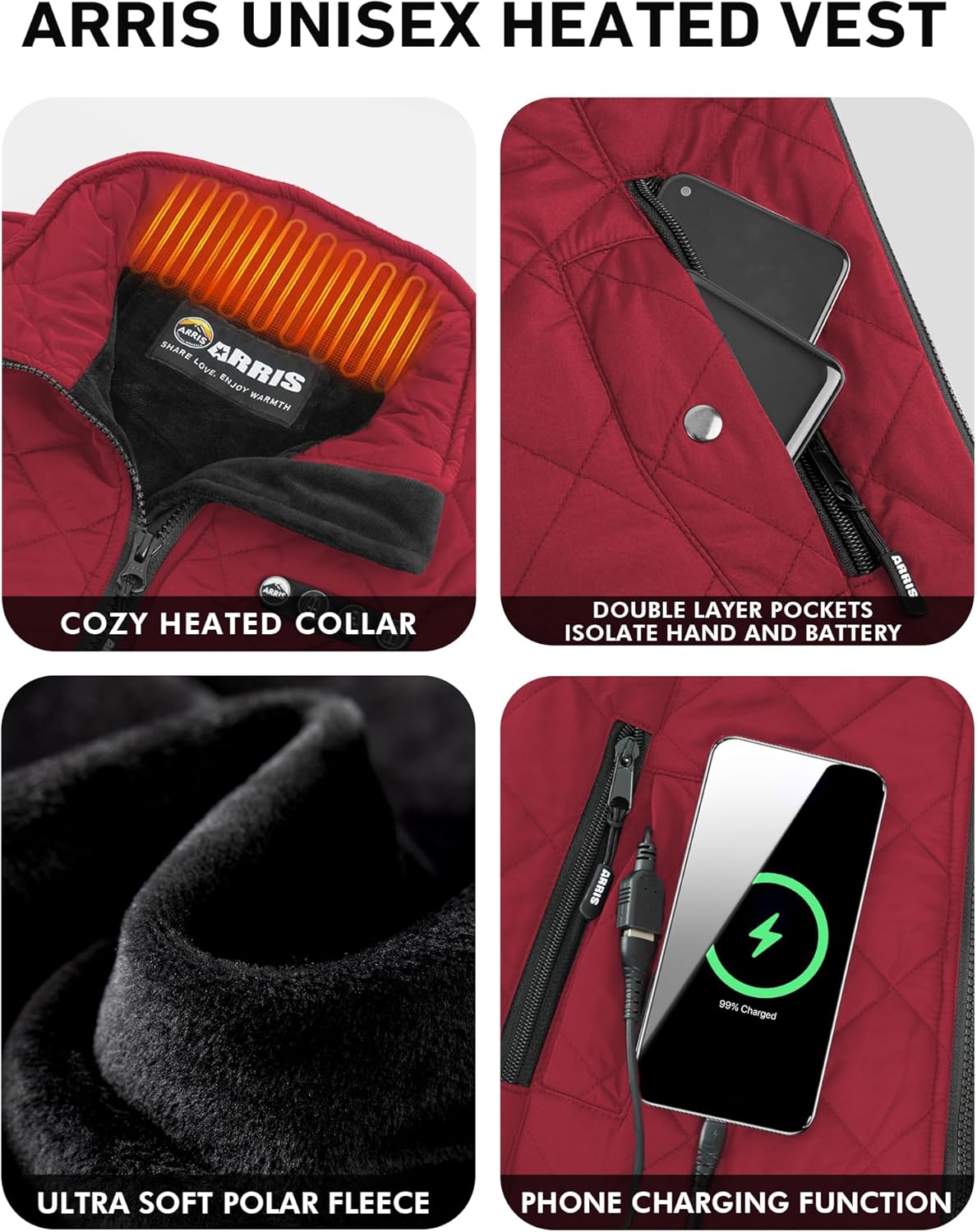 ARRIS Women`s Heated Vest, Size Adjustable 7.4V Electric Warm Vest with Battery Pack… - Image 3