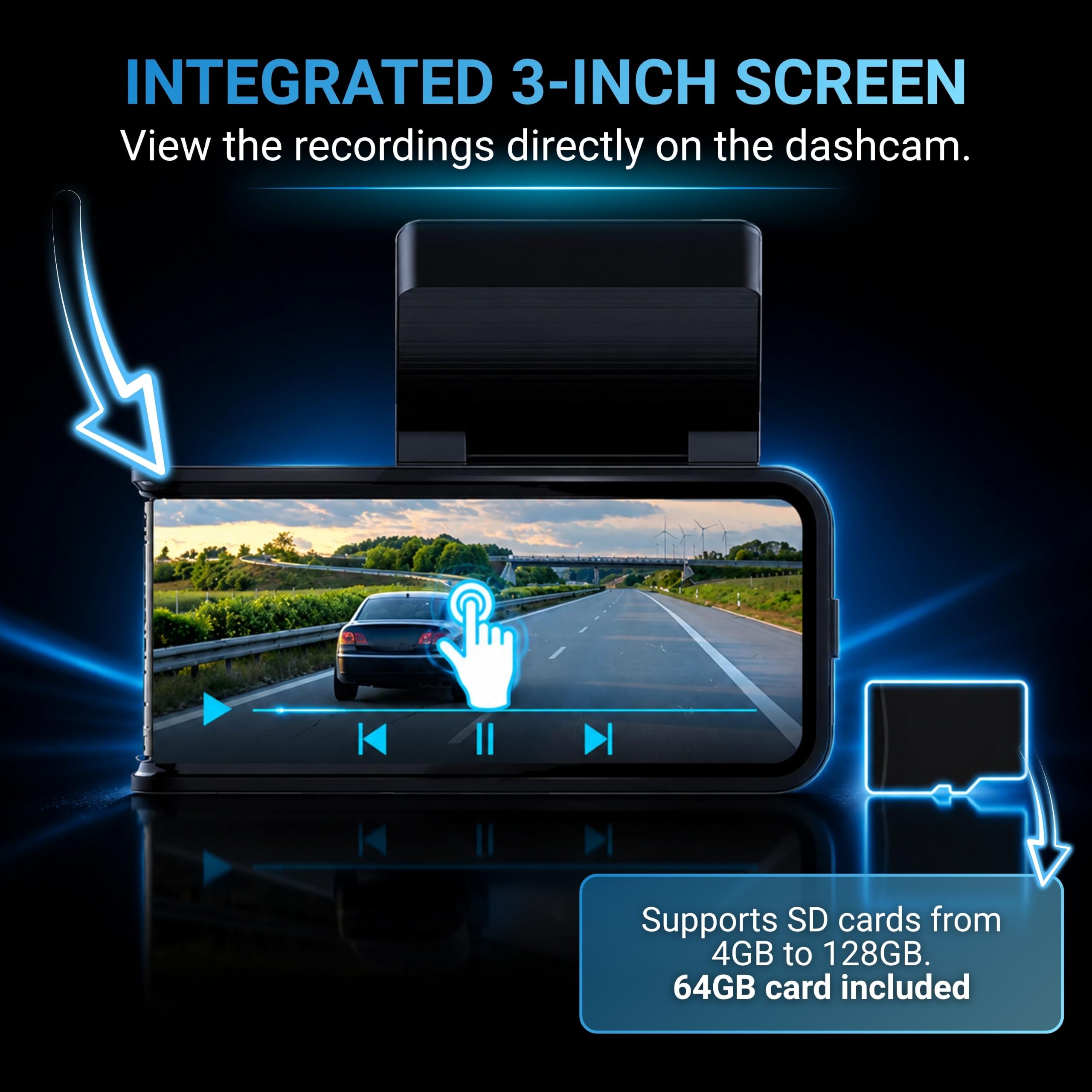 AutoSky Dashcam 4K con telecamera di retromarcia, WiFi e GPS, sensore G, registrazione in loop, visione notturna, monitoraggio del parcheggio