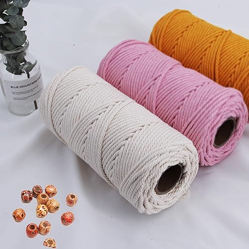 Miniatura 6 de Cuerda de macramé de algodón de 0.157 in, 328.1 ft, 1 paquete de 4 hebras torcidas de 0.157 in (0.157 in) para macramé tejida a mano hecha a mano