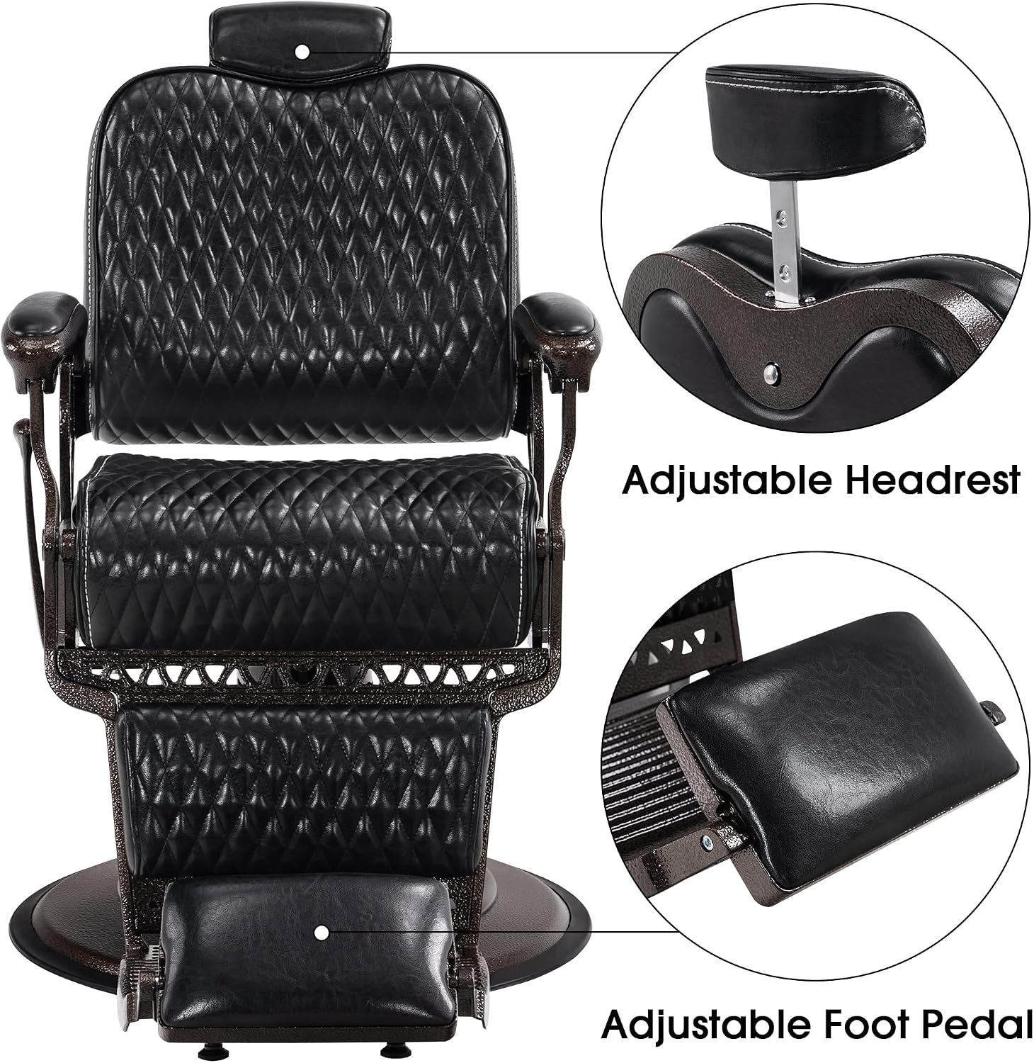 BarberPub Heavy Duty Metal Vintage Barber Chair All Purpose Reclining Hydraulic Pump Salon Beauty Spa Chair Hair Styling Equipment 9216 (Black)
