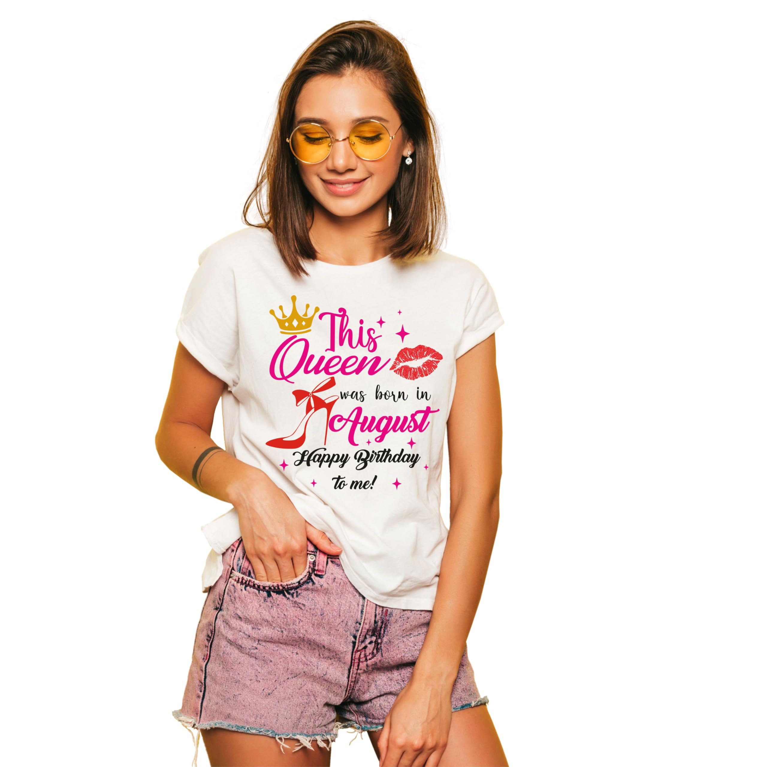 This Queen was Born in Printed Half Sleeve Round Neck White Cotton T-Shirt for Girl's/Women's-picture-14
