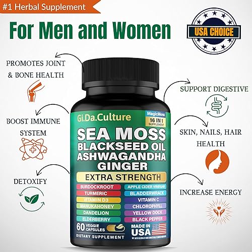 Miniatura 5 de Paquete de musgo marino y shilajit - Combo de shilajit y musgo marino con aceite de semilla negra Ashwagandha, cúrcuma, vejiga, raíz de bardana,