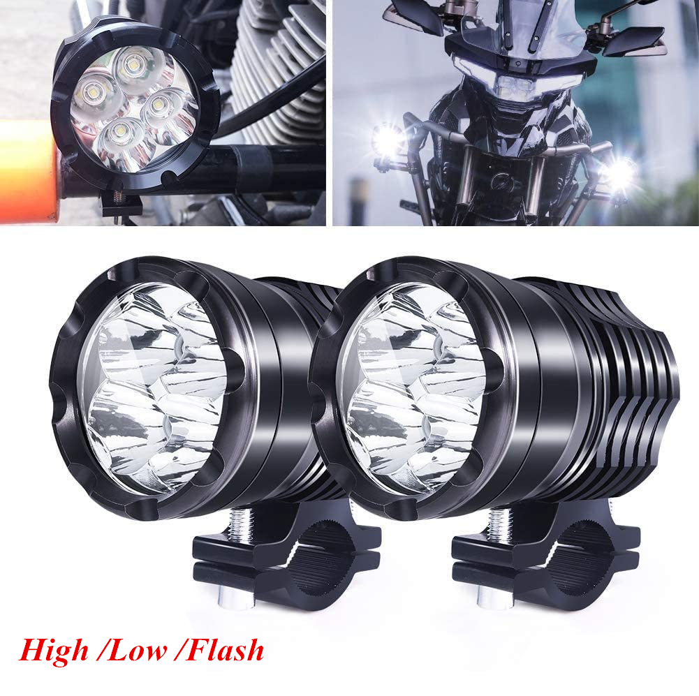 HANSWDEU 2pcs 125W Phare Moto Feux Additionnels LED Phares Avant Moto Anti Brouillard Projecteur Spot LED Moto 3000LM U5 Etanche Pour Moto Quad Scooter