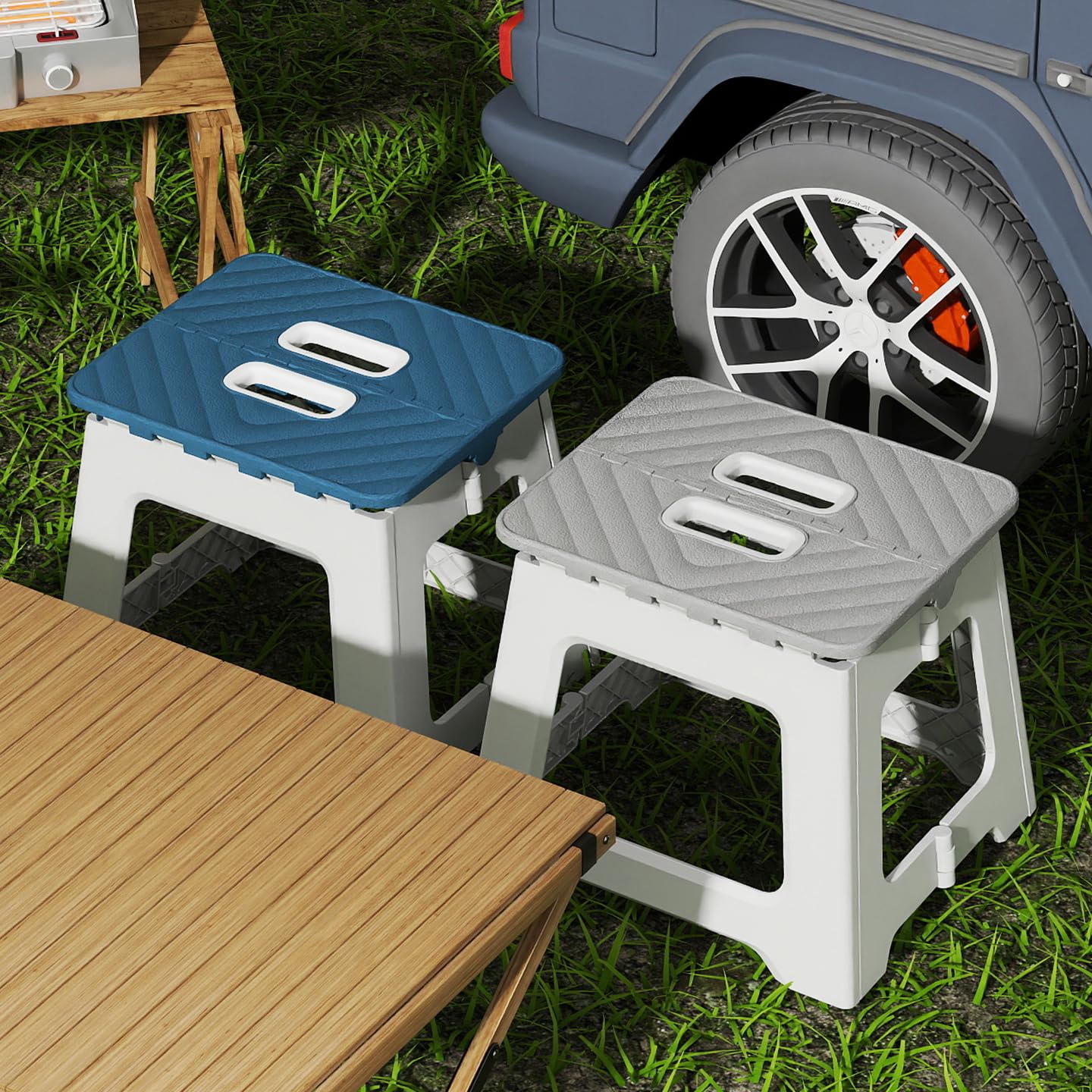 VIVITO Folding Step Stool with Portable Handle | Lightweight & Sturdy Plastic Foldable Stool for Kitchen, Bathroom, Bedroom & Outdoor | Space-Saving, Non-Slip Design | (Multicolor, Pack of 1)-image-5