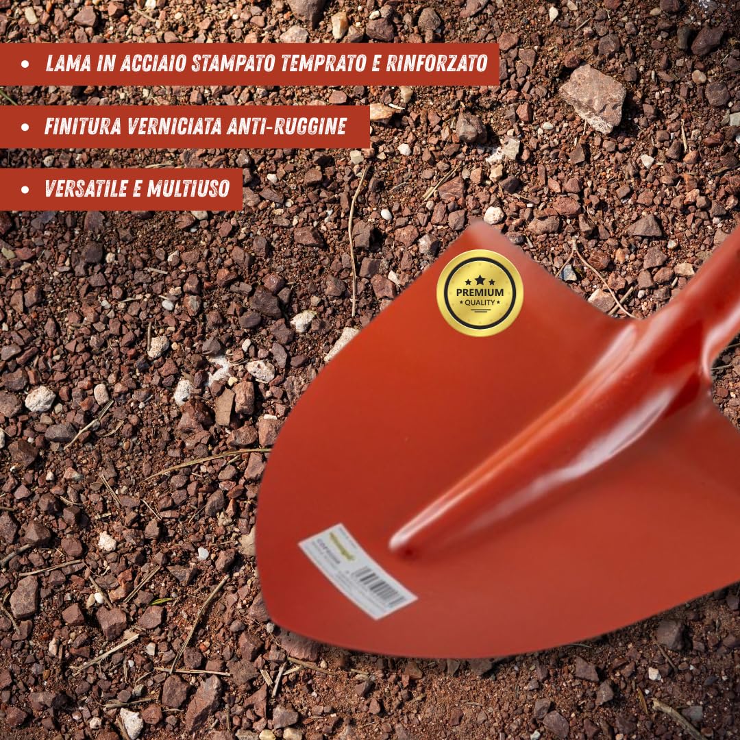 Badile a Punta in Acciaio Temprato Rinforzato Verniciato con Manico in Legno di Faggio da 140 cm – 28,5 × 29 cm, 1,1 kg – Ideale per Giardinaggio ed Edilizia (Arancio)