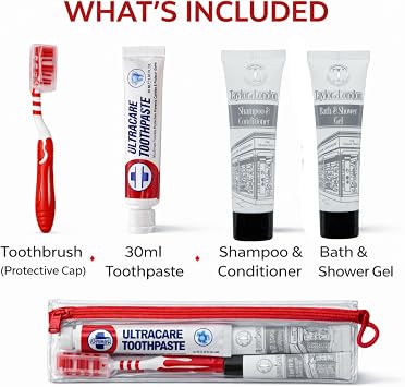 5pcs Travel Essentials Toiletry Bags for Women & Men - Holiday Essentials inc Travel Toothbrush, mini Toothpaste, 30ml mini Shampoo Conditioner Set, 30ml Shower Gel, Clear Travel Bags for Flying