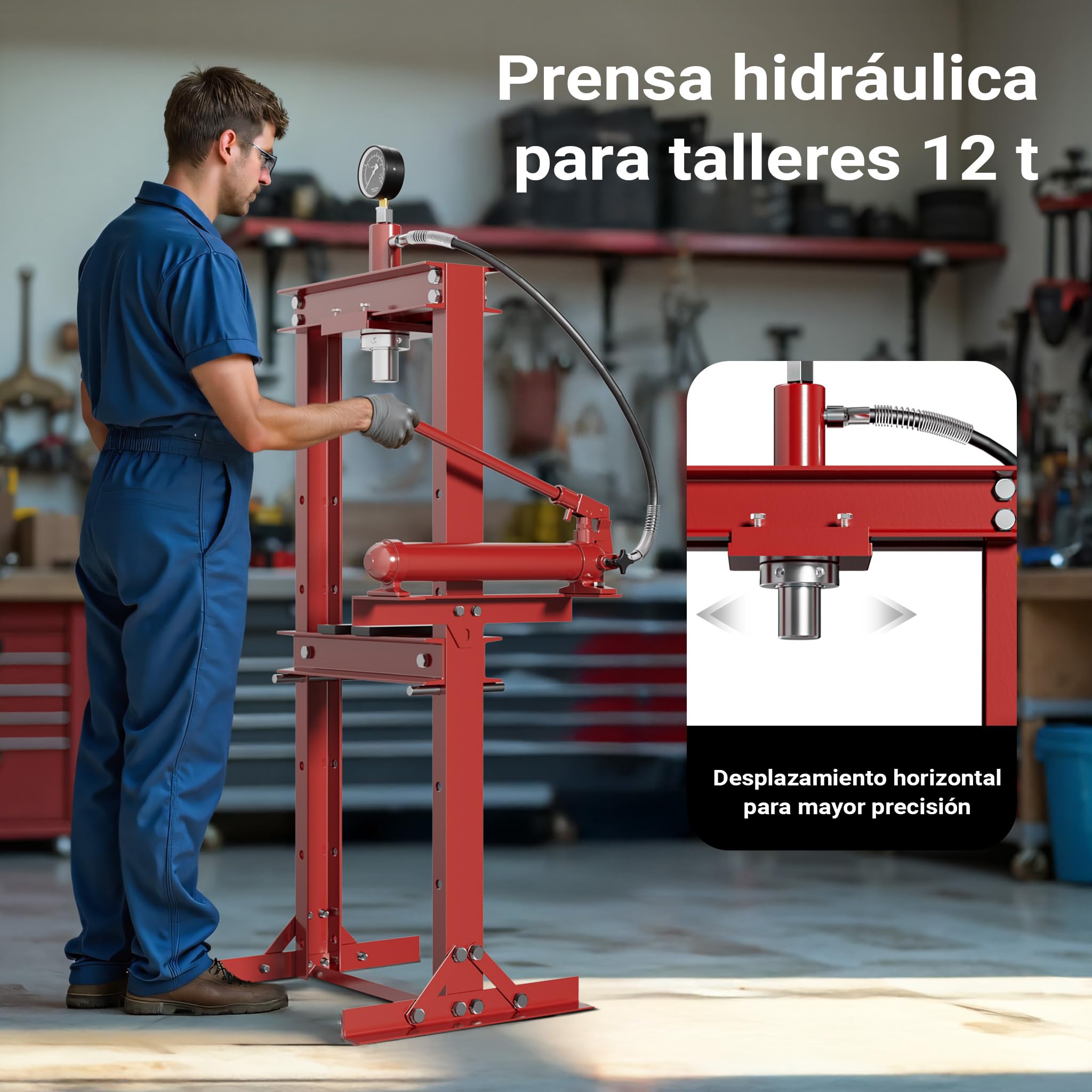Wiltec 12T Prensa profesional hidráulica de taller prensa de rodamientos de bastidor con manómetro