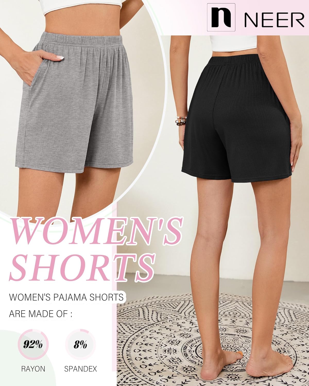 Neer 3 Pack Women's Casual Shorts Lounge Soft Summer Ribbed Elastic High Waisted Shorts Pocket Workout Athletic SweatShorts - Image 7