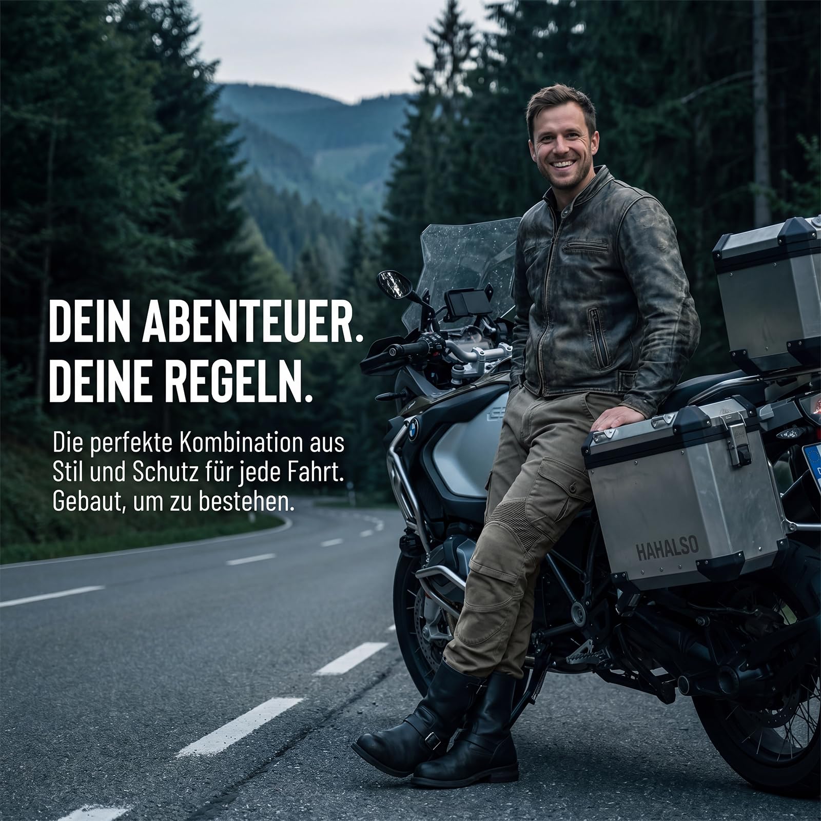 Generisch Motorradhose Herren, Motorrad Jeans Herren mit Protektoren, Für Touren & Stadtfahrt, Atmungsaktiv & Sturzsicher, S-2XL Schwarz/Army Green