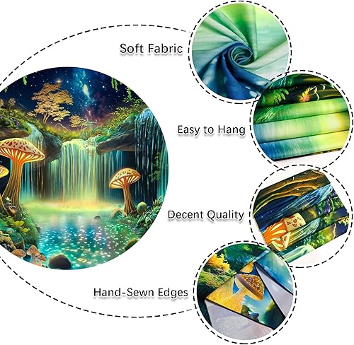 Miniatura 7 de Ameyahud - Tapiz de bosque de fantasía con luz negra UV reactivo, cascada, tapices, tapiz de cielo estrellado, planta de neón, decoración de pared