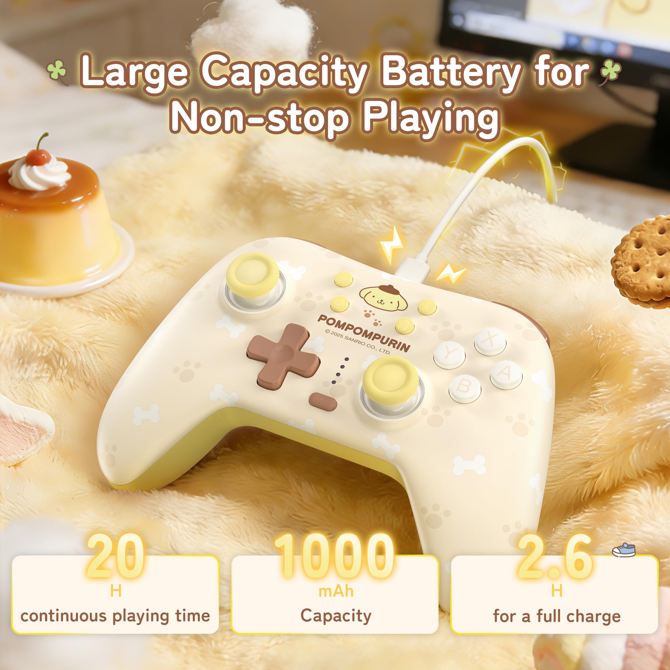 Kuitmor Controller Pro Giallo per Switch, Gamepad Wireless Carino con Effetto Hall Anti-drifting per Switch 2/Switch/OLED/Lite, PC/Steam, Android, iOS, Bluetooth + Cablato (Con Ricevitore)