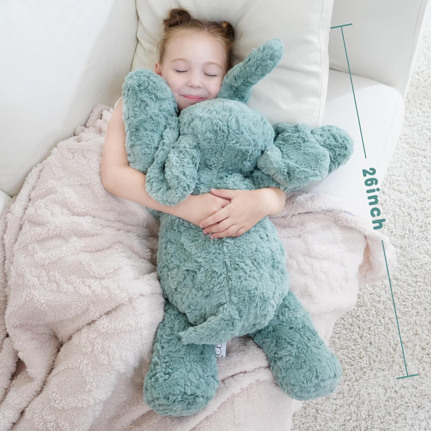 Weighted Stuffed Animals Elephant Plush Toy, 26 Inch, 4 Pounds, Soft and Huggable Weighted Plush Toy in Sage Green, Ideal Gift for Kids and Adults for Christmas, Birthday, Valentine’s Day