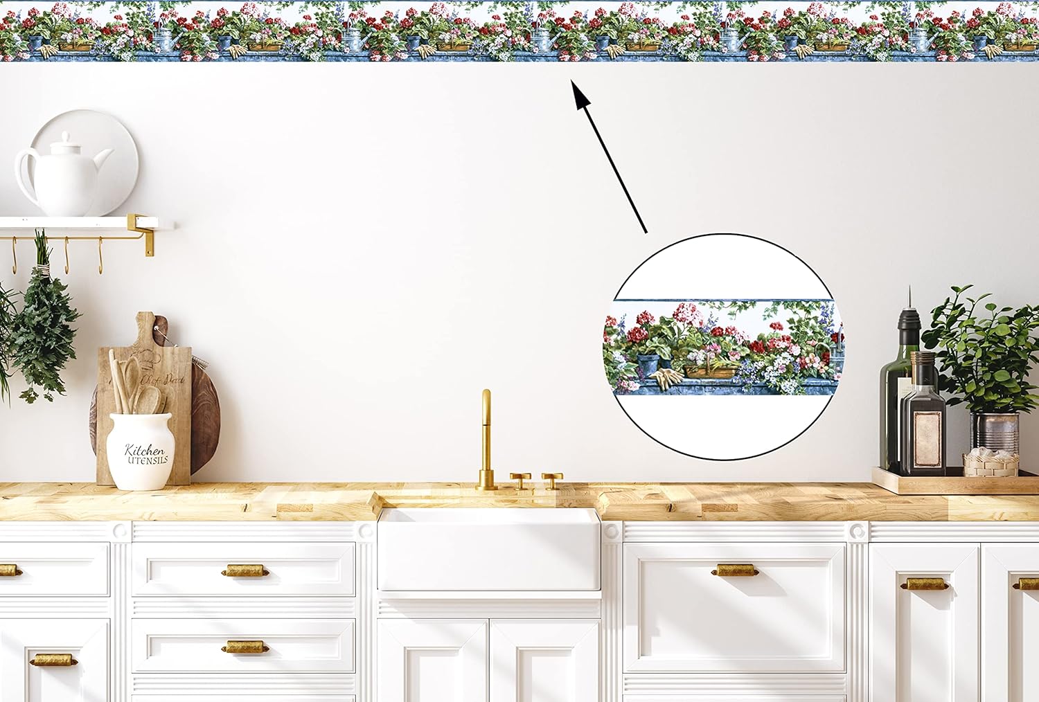 Wallpaper Border Watering Can Floral 7" x 15' PKB1239