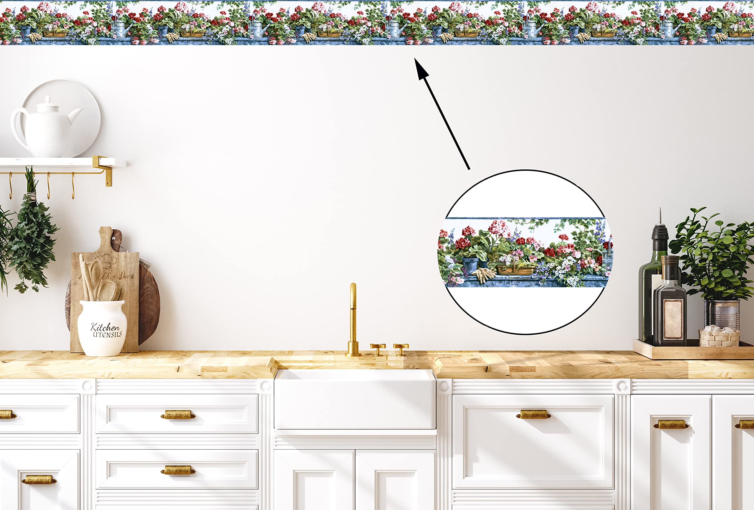 Wallpaper Border Watering Can Floral 7