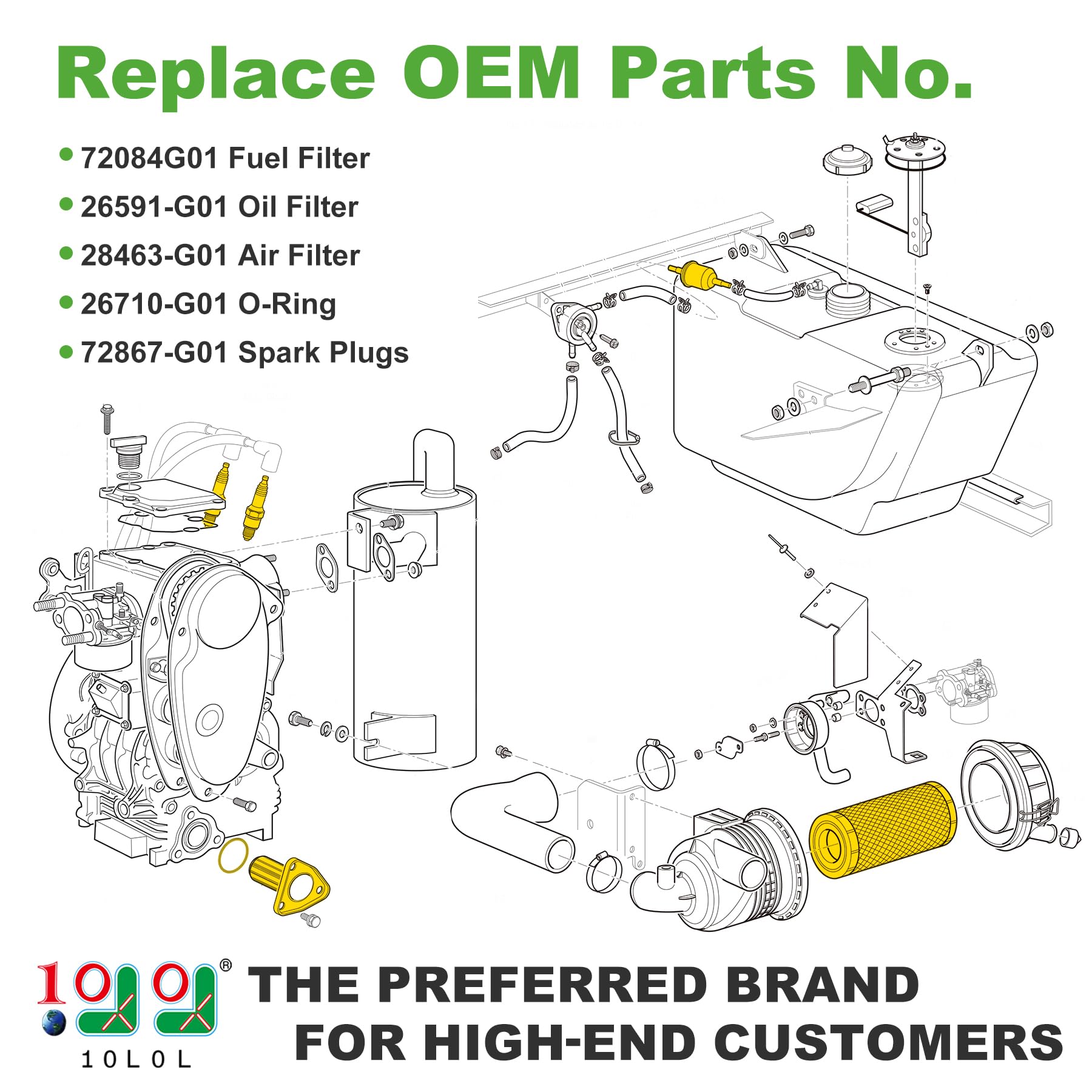 10L0L Golf Cart Tune Up Kit for EZGO TXT 2005-2009 W/MCI Motor, RXV 2008-up W/Robbins Engine, ST350 Workhorse 1996-up Gas Vehicles, Air Oil Fuel Filter Spark Plug Replacement Kit