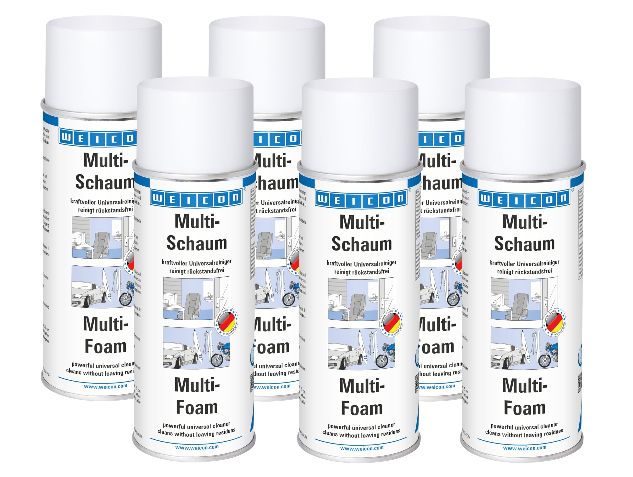 WEICON Multi-Schaum 400 ml | Schaumreiniger für Polster, Scheiben, Kunststoff und Metall | 6er Set