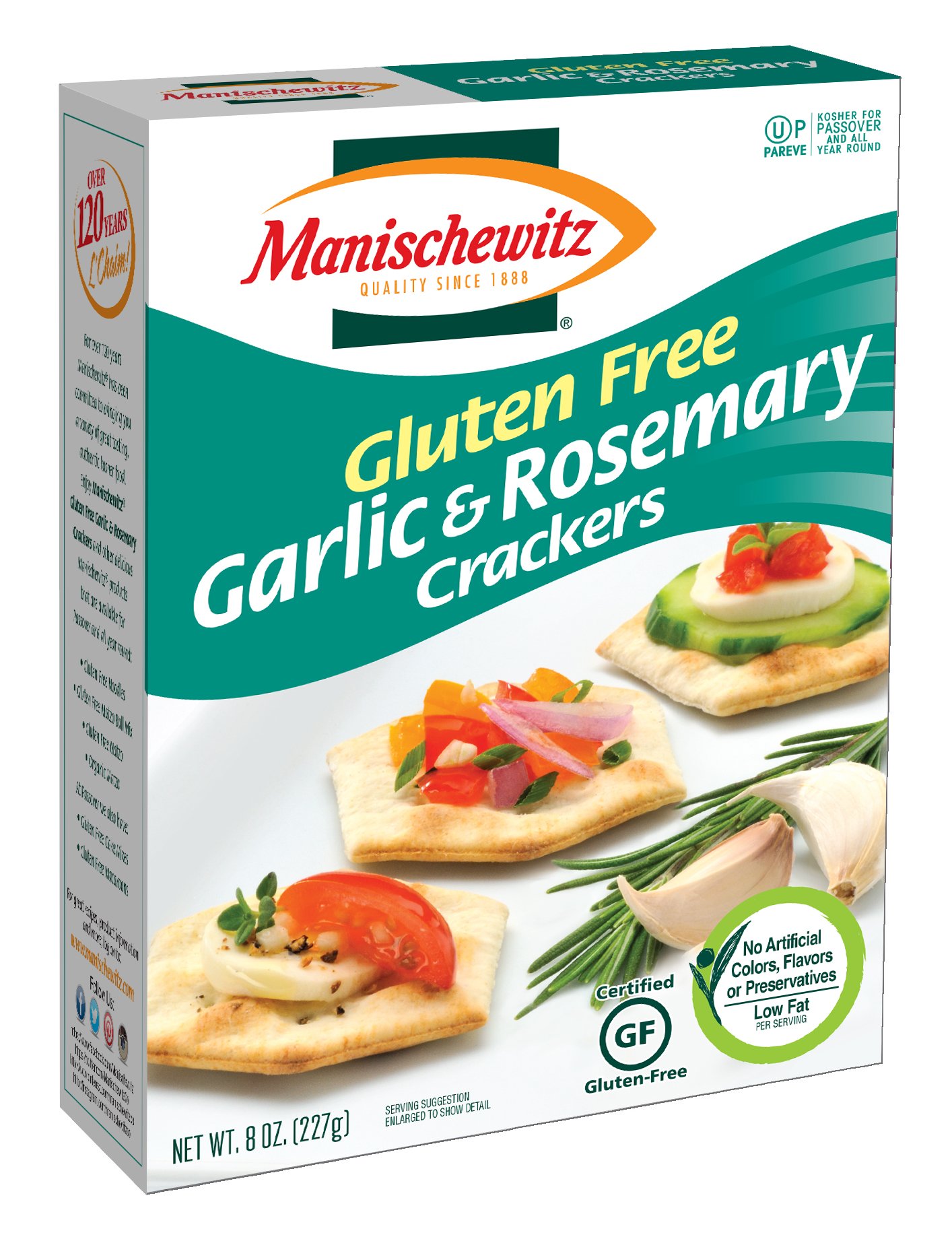 Manischewitz Gluten Free Garlic and Rosemary Crackers, 8 Ounce