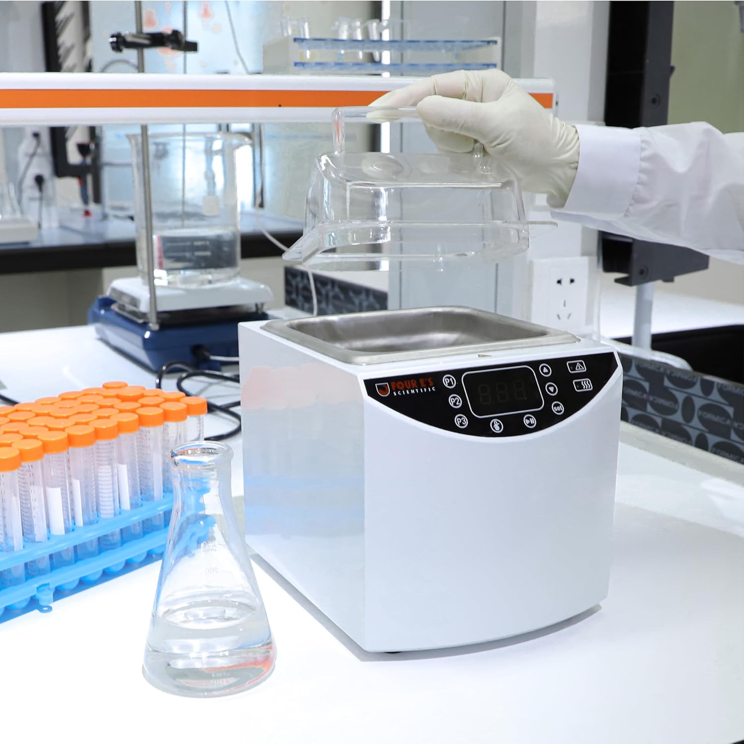 4E's USA 2L Lab Water Bath Incubator: Digital 2 Liter Laboratory Thermostatic Water Bath with Precise Temperature Control, LED Display, Timer, Dry-Start Protection Feature, Over-Temp Cut-Off & Alarm