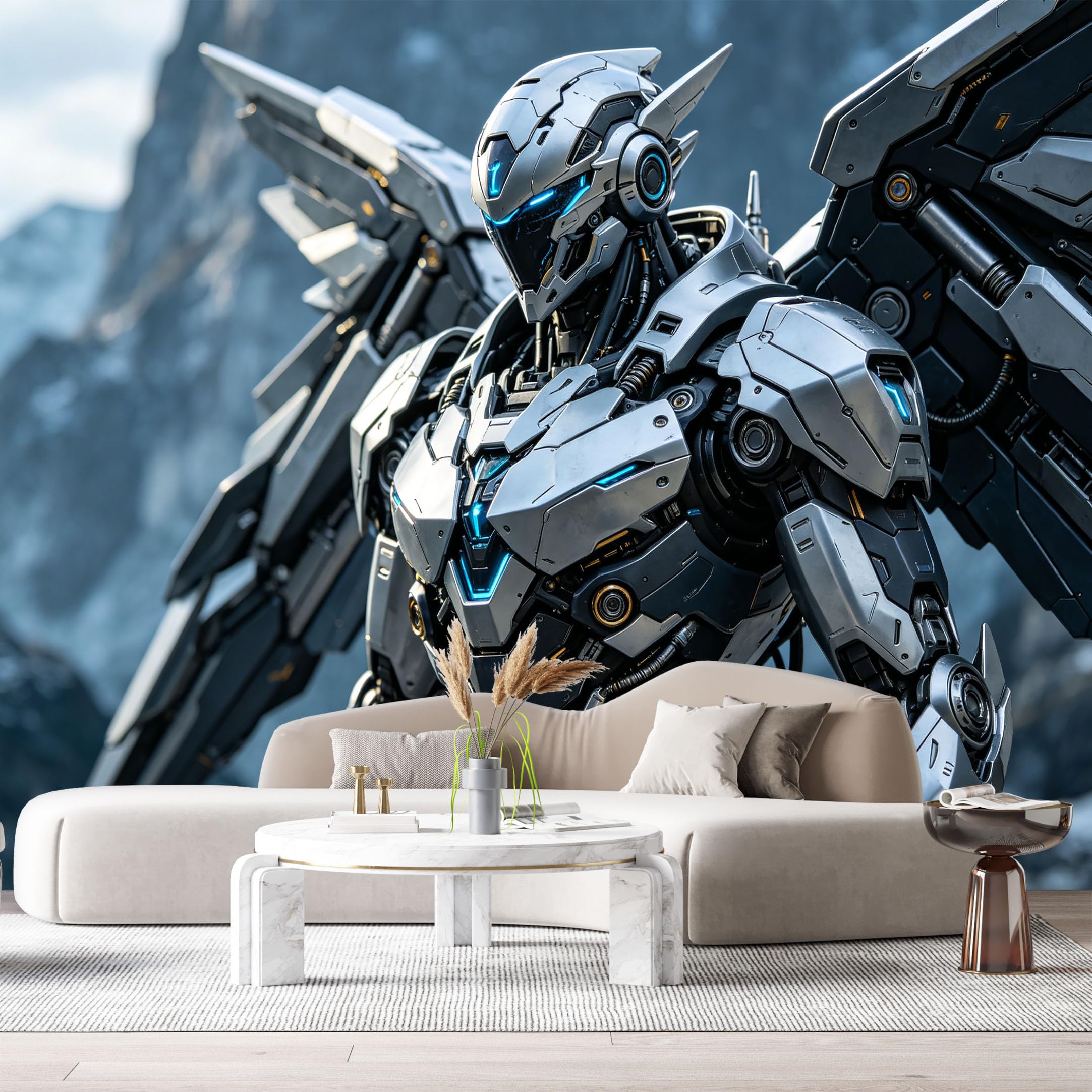Custom Size Wall Murals Futuristic Mecha Robot 3D Metallic SciFi Abstract SelfAdhesive Wall Fabric Removable Large Wallpaper for Photo Living Room