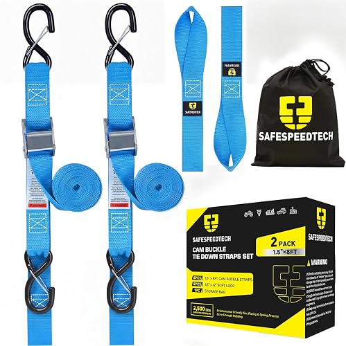 SAFESPEEDTECH Motorcycle Tie Down Straps 1.5' x 8' 2-Pack