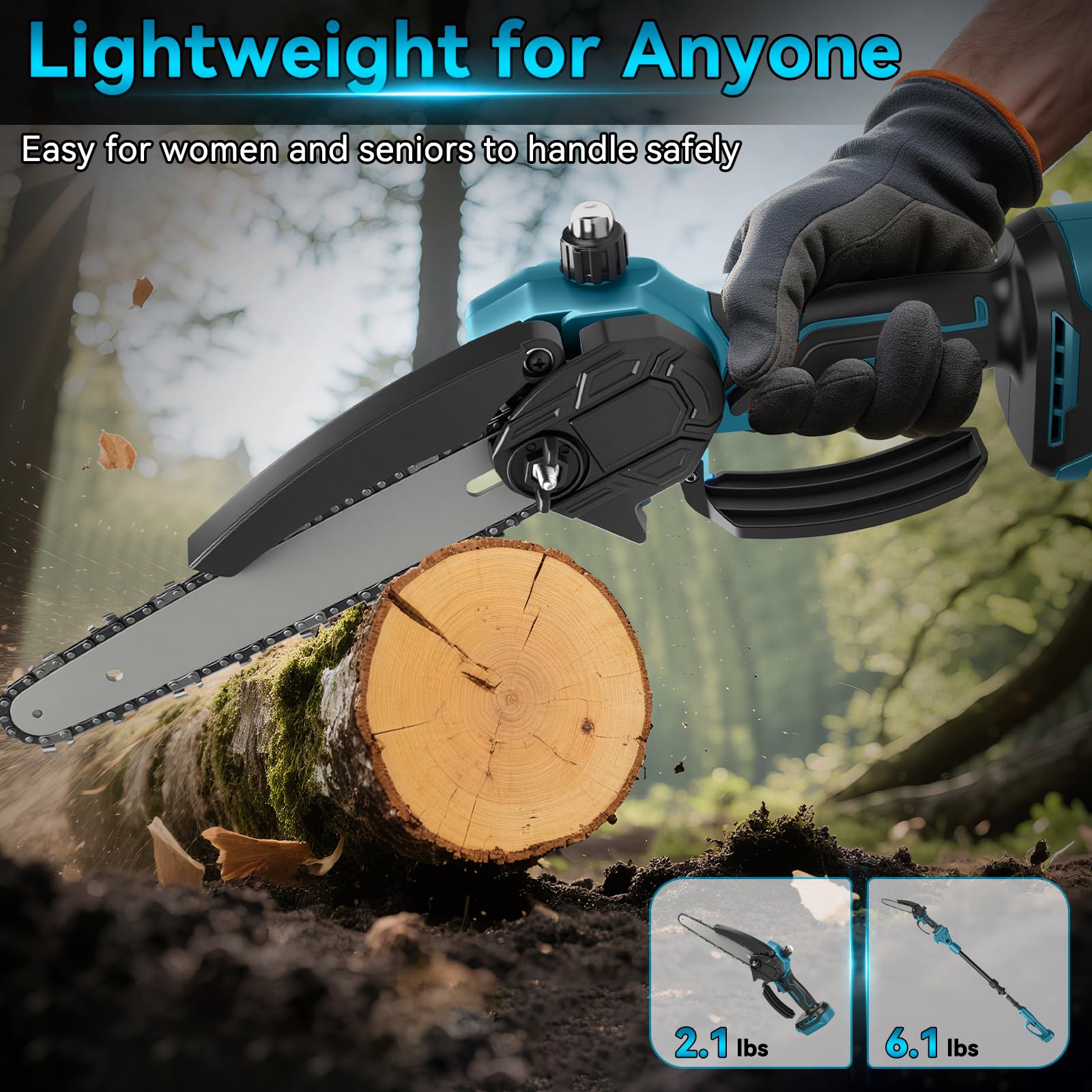 2-in-1 8-Zoll Teleskop-Astsäge bürstenlos Kompatibel mit Makita 18V Akku | Teleskop-Kettensäge, 50 ml Öltank, Arbeitsreichweite 4 m für Baum- und Astschnitt sowie Gartenpflege, ohne Akku
