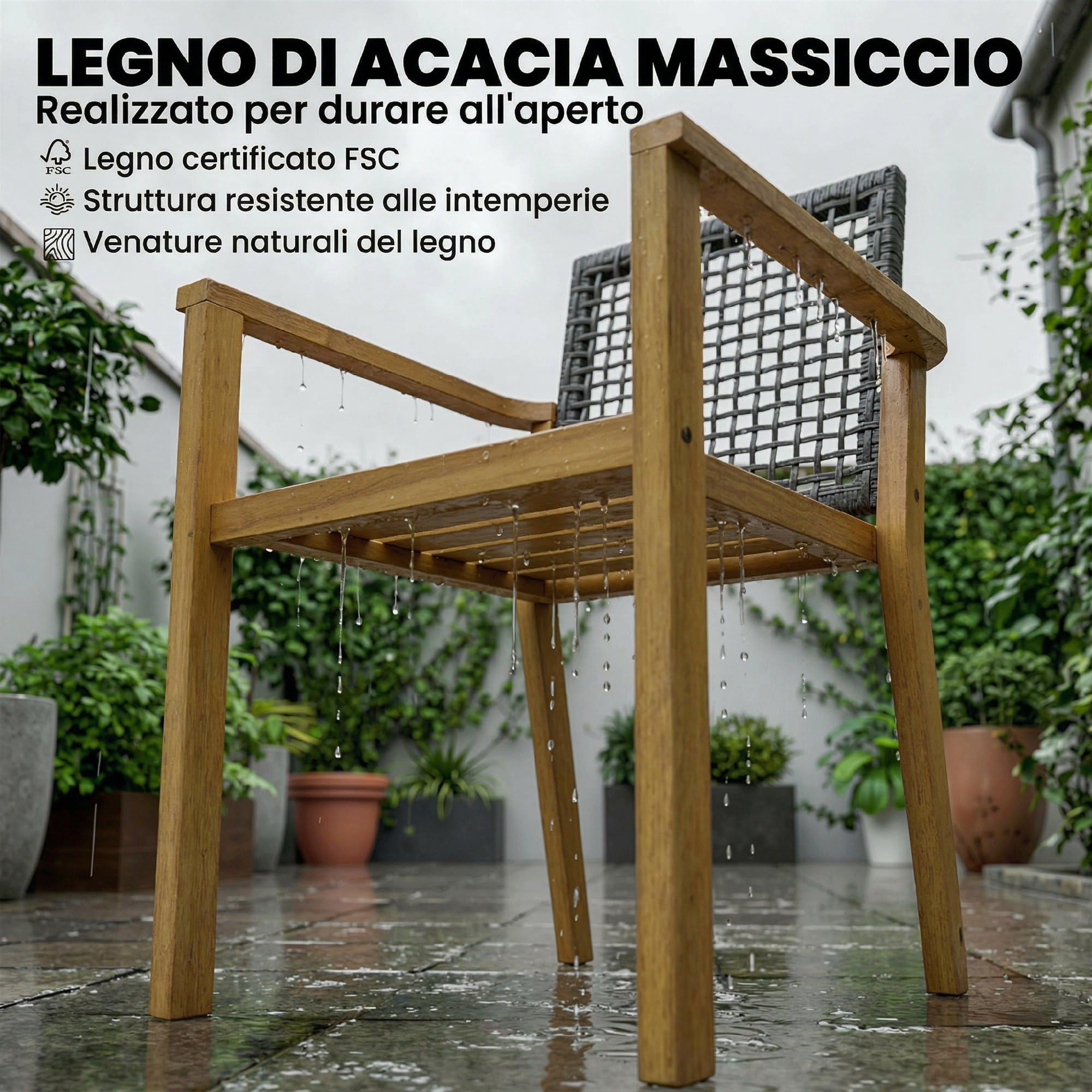 Outsunny Set 2 Sedie da Giardino Impilabili FSC 59x55x86 cm Color Legno | Legno di Acacia, Rattan con Braccioli, Cuscini Seduta e Decorativi, per Giardino Balcone Terrazza