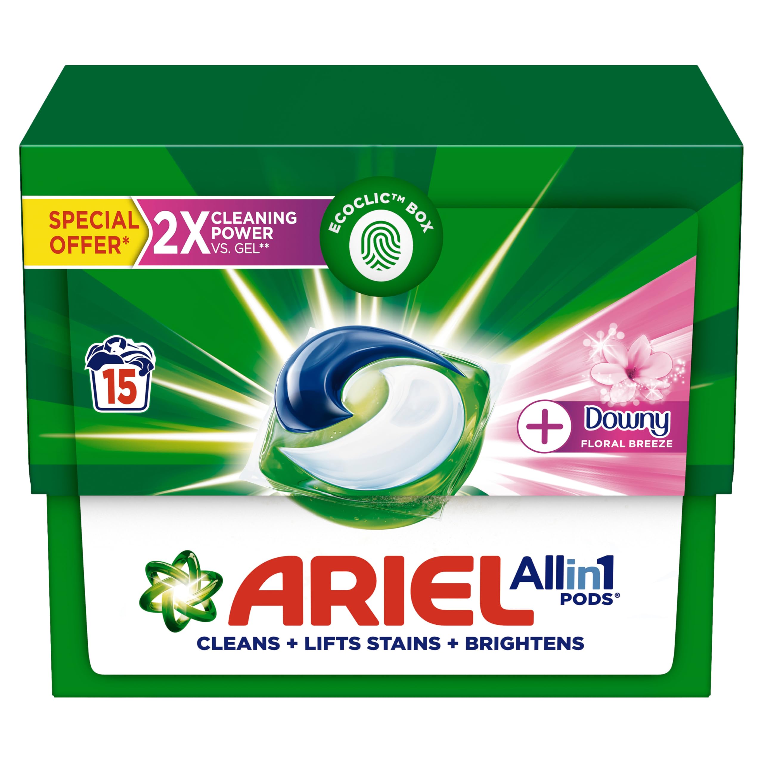Ariel Floral Breeze All-in-1 Pods, 15 count, Laundry Detergent PodsCleans, Lifts Stains and Brightens