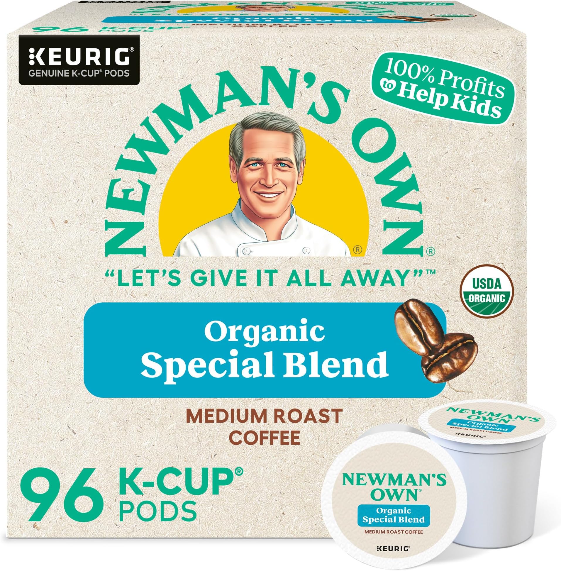 Newman's Own Single-Serve K-Cup Pods, Medium Roast Coffee, 96 Count (4 Packs of 24)