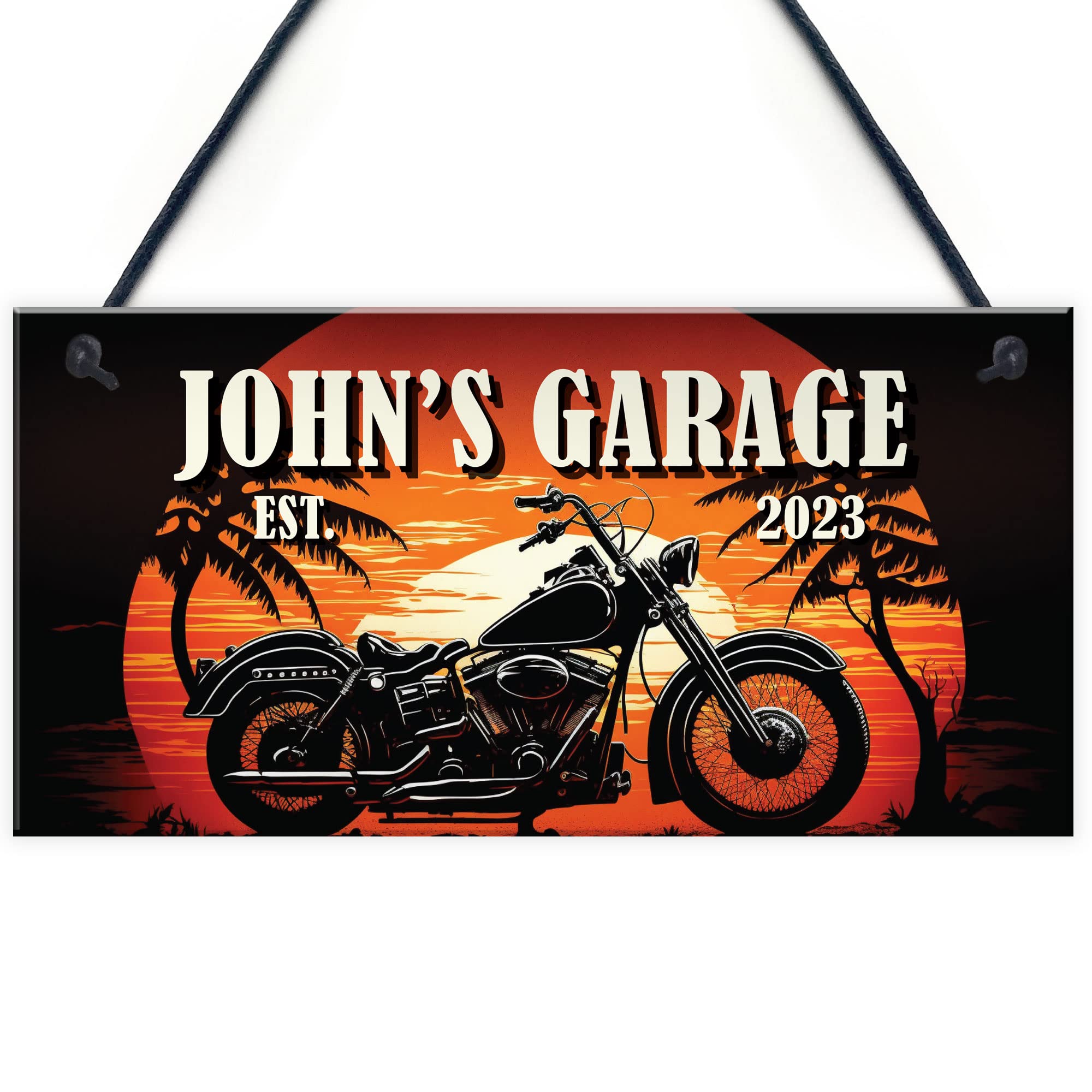 Red Ocean Motorcycle Garage Personalised Sign - Custom Name and Established Year - Novelty Wall Decor for Indoor/Outdoor Use - Perfect for Bikers, Riders, and Motorcycle Enthusiasts