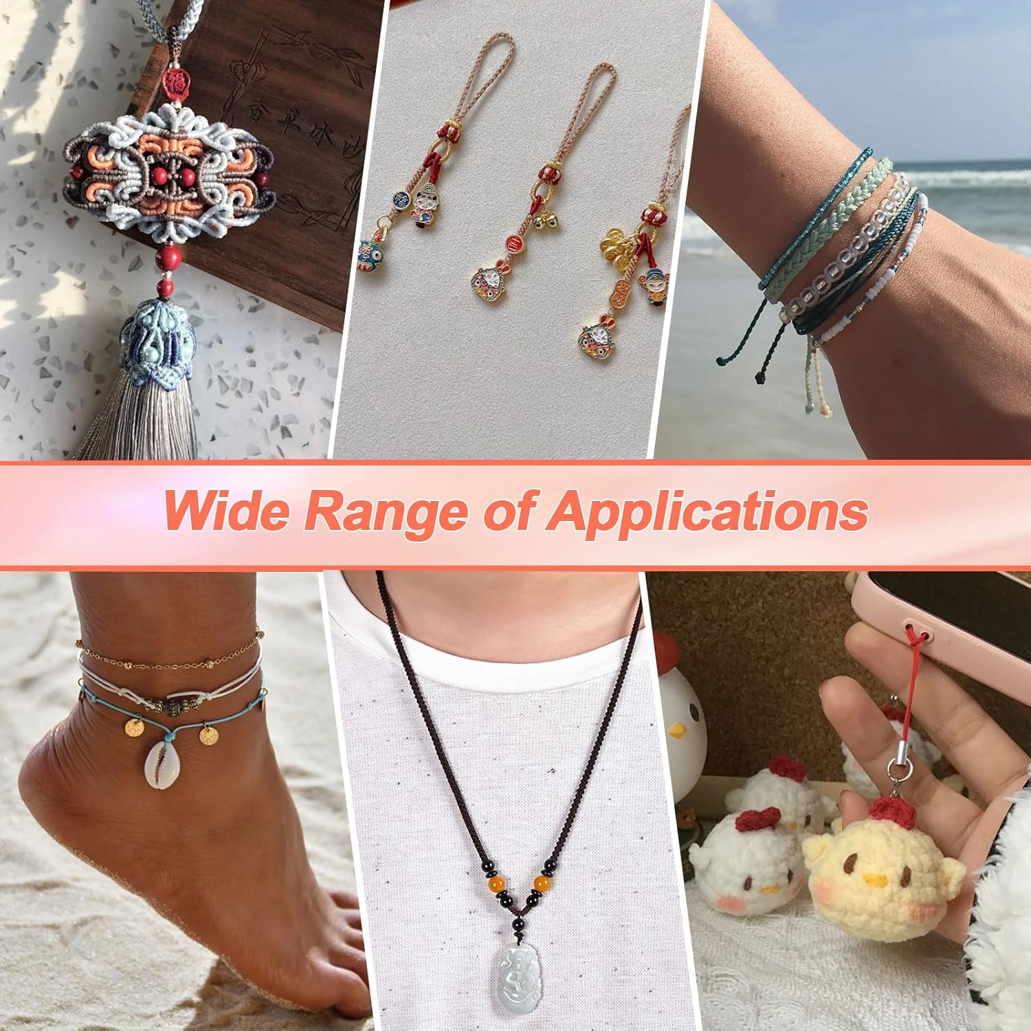 Wax Thread 20 Colors, 20 Rolls 1mm Bracelet Cord, String for Bracelet Making 500 Yard, Waterproof Not Fading, Comes with 100 Keychains and 4 Clips, for DIY Necklace - Image 8