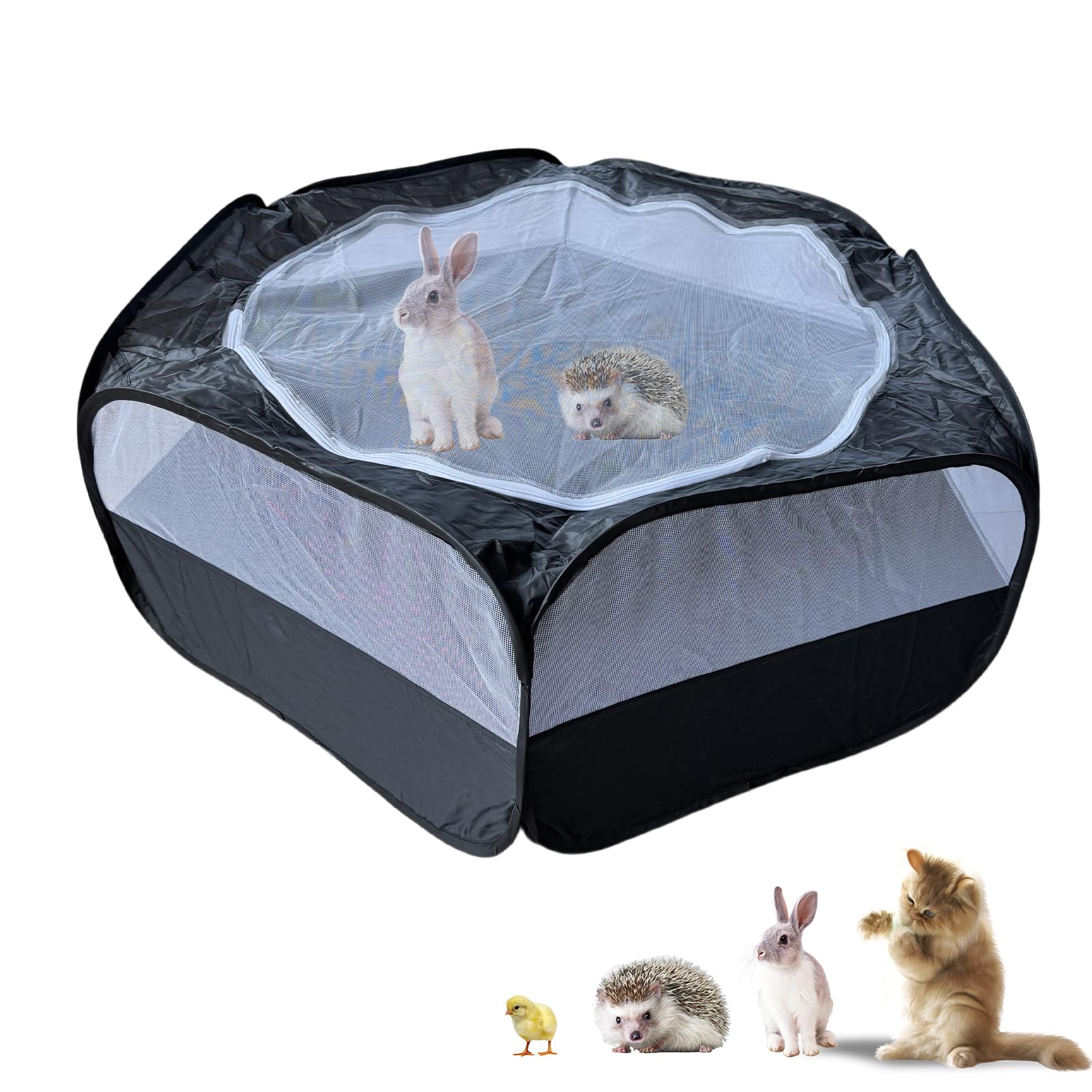 Small Animal Playpen with Zippered Mesh Cover - Portable Foldable Chicken Brooder Box, Indoor Outdoor Enclosure for Guinea Pigs, Bunny, Rabbits,