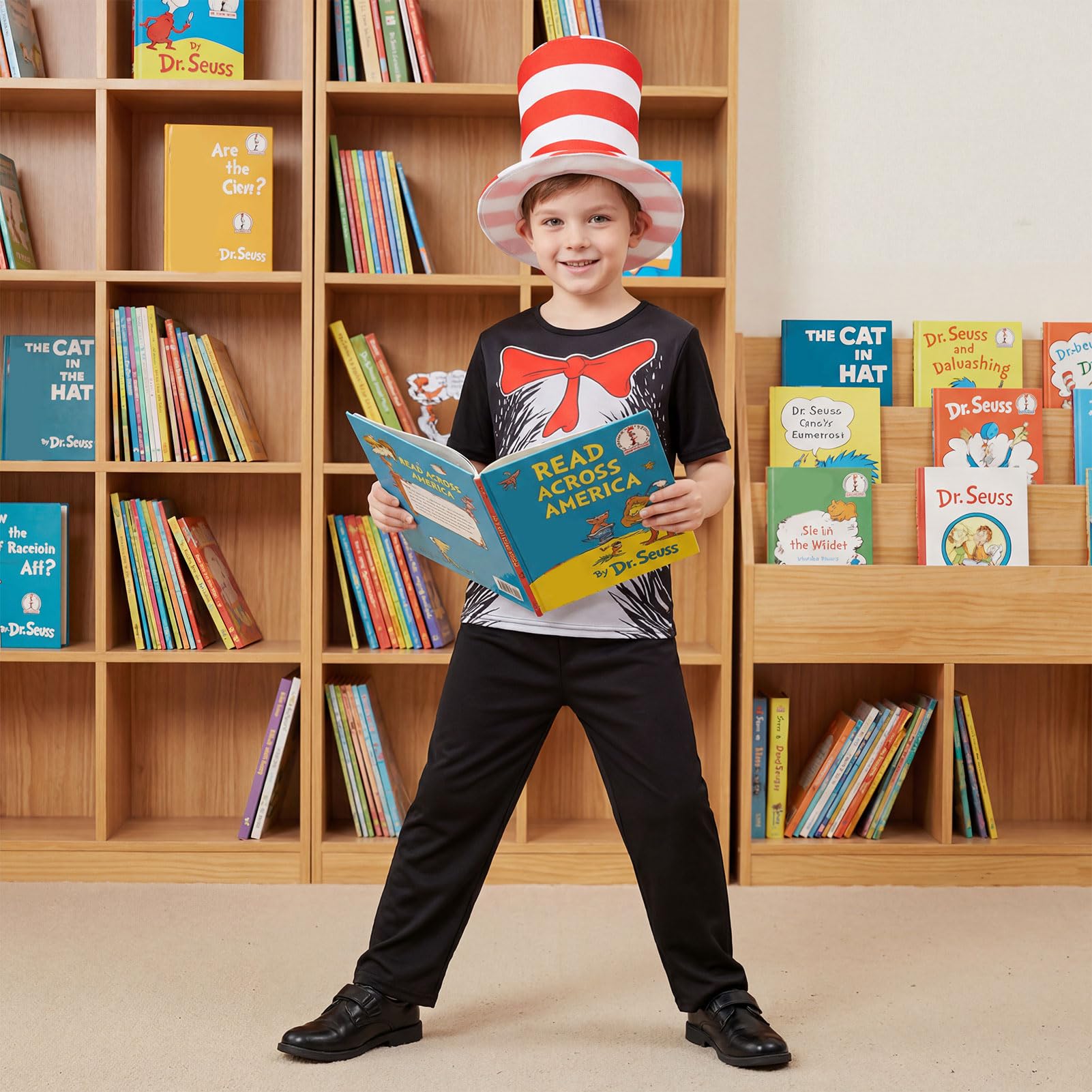 Aleshime Dr. Seuss The Cat in the Hat Costume Cat Costumes World Book Day Costumes Halloween Cosplay Fancy Dress (10-12 Years) - Image 2