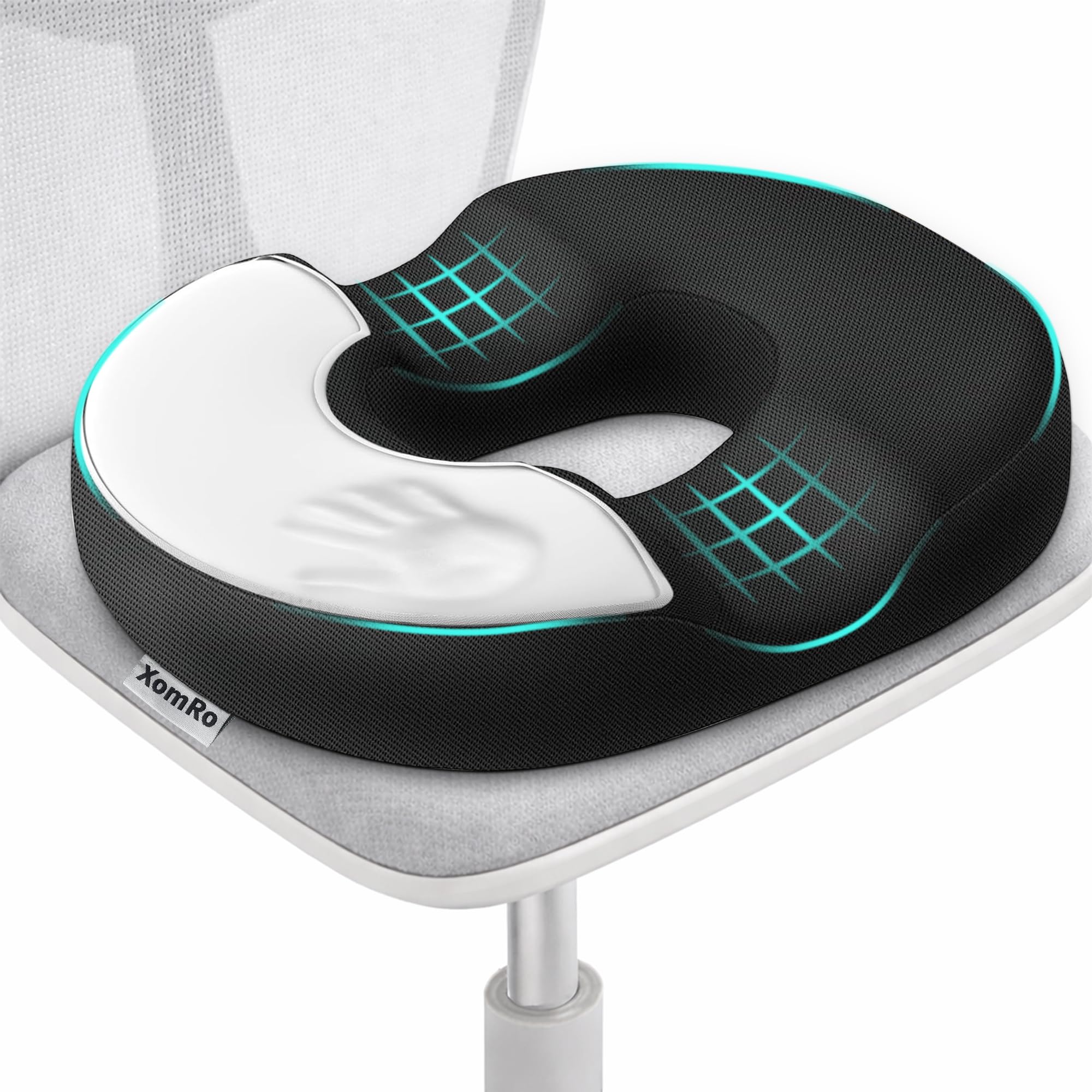 XomRo Donut Seat Cushion Memory Foam Seat Cushion Orthopedic Design Tailbone Coccyx Hip Support Hemorrhoid-Friendly Ring Shape Firm Support for Long Sitting Office Chair Desk Gaming Wheelchair