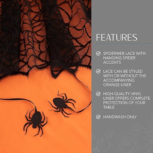 Miniatura 9 de Elrene Home Fashions Camino de mesa de encaje y bufanda de manto de Halloween de araña, camino de mesa de Halloween de temporada, 13 x 70 pulgadas,