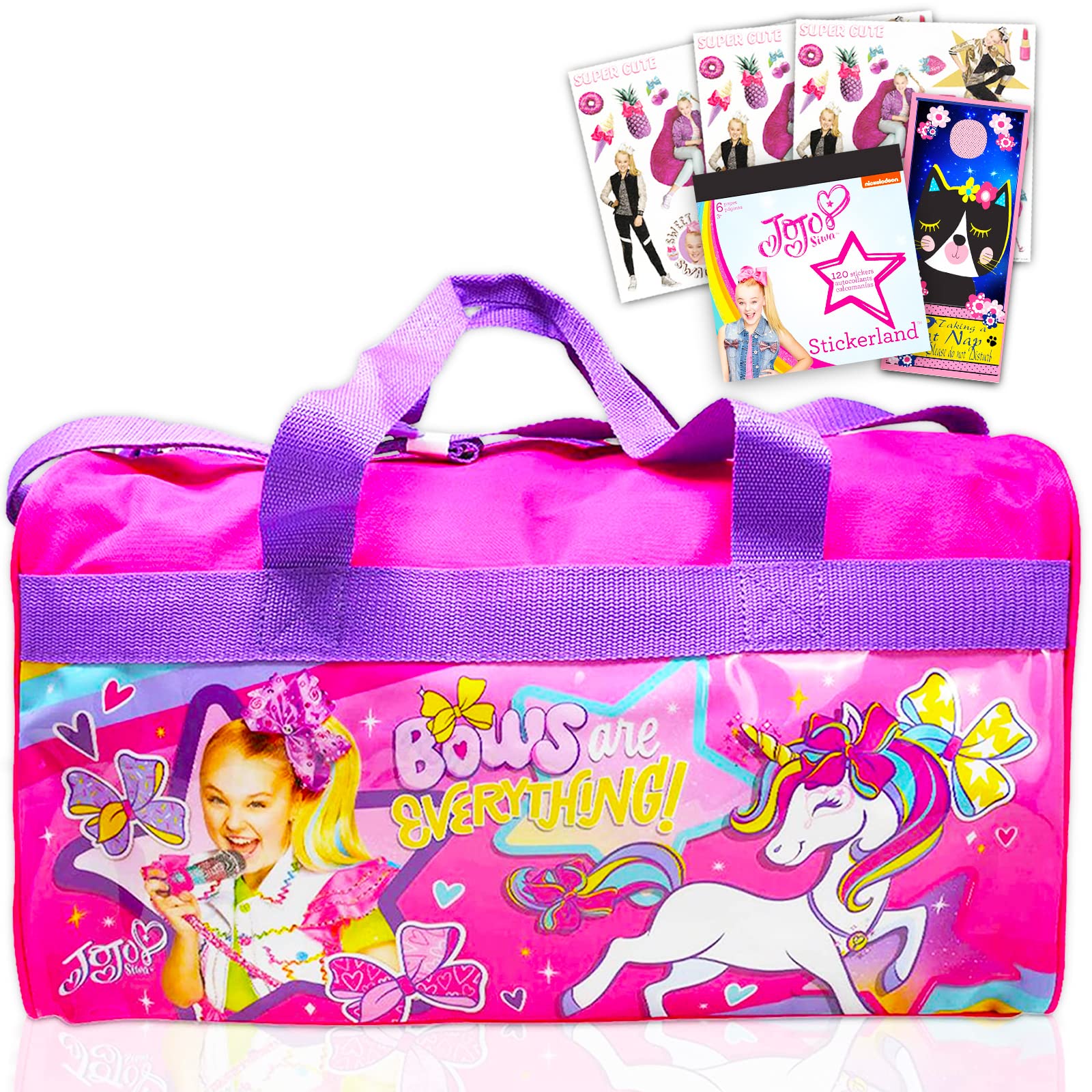 Jojo Siwa Duffle Bag For Girls, Kids ~ 4 Pc Luggage Bundle With Jojo Siwa Carry On Bag, Coloring Pages, Stickers, And More | Jojo Siwa Travel Activity Set