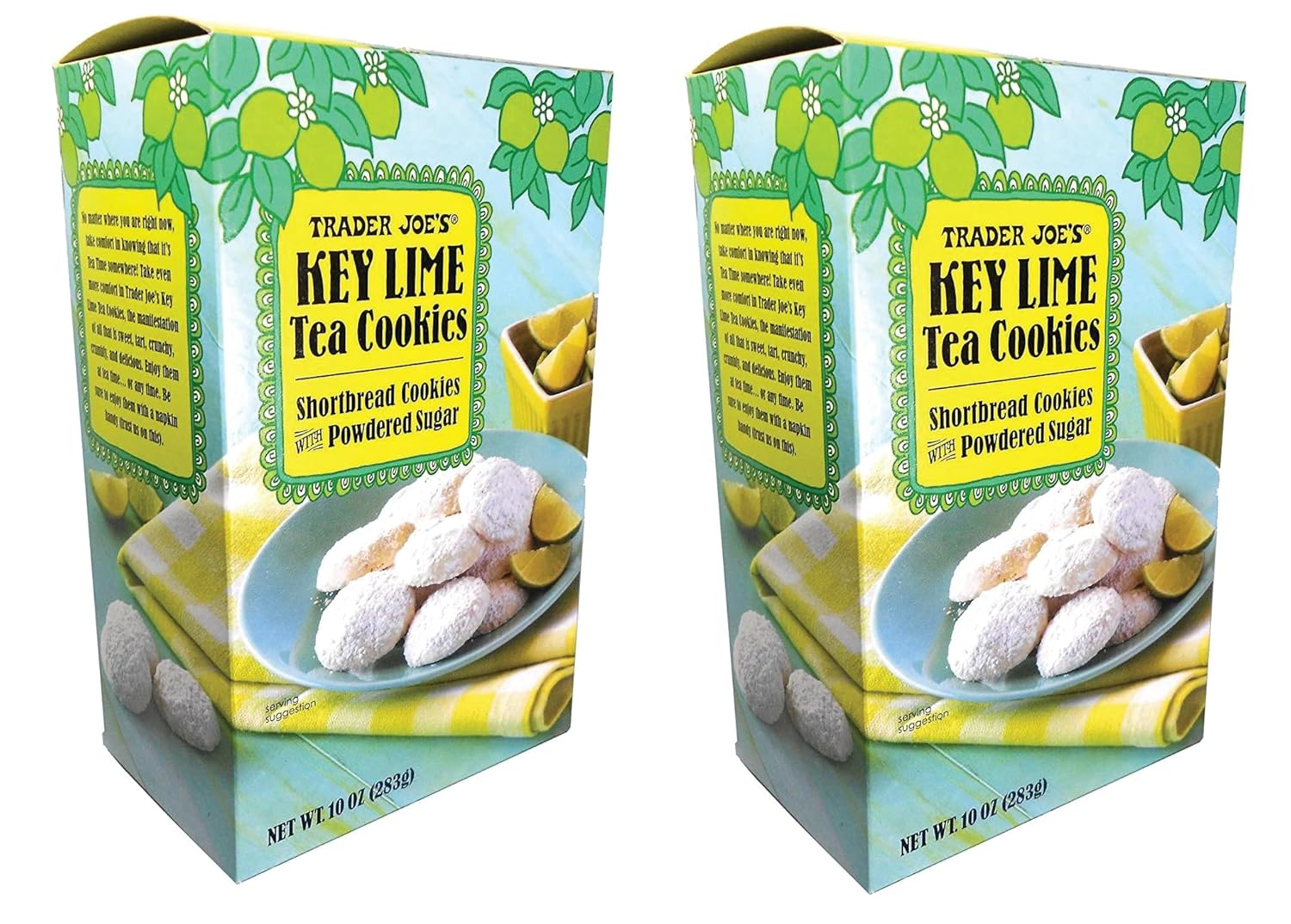 Trader Joe's Key Lime Shortbread Tea Cookies with Powdered Sugar Pack of 2