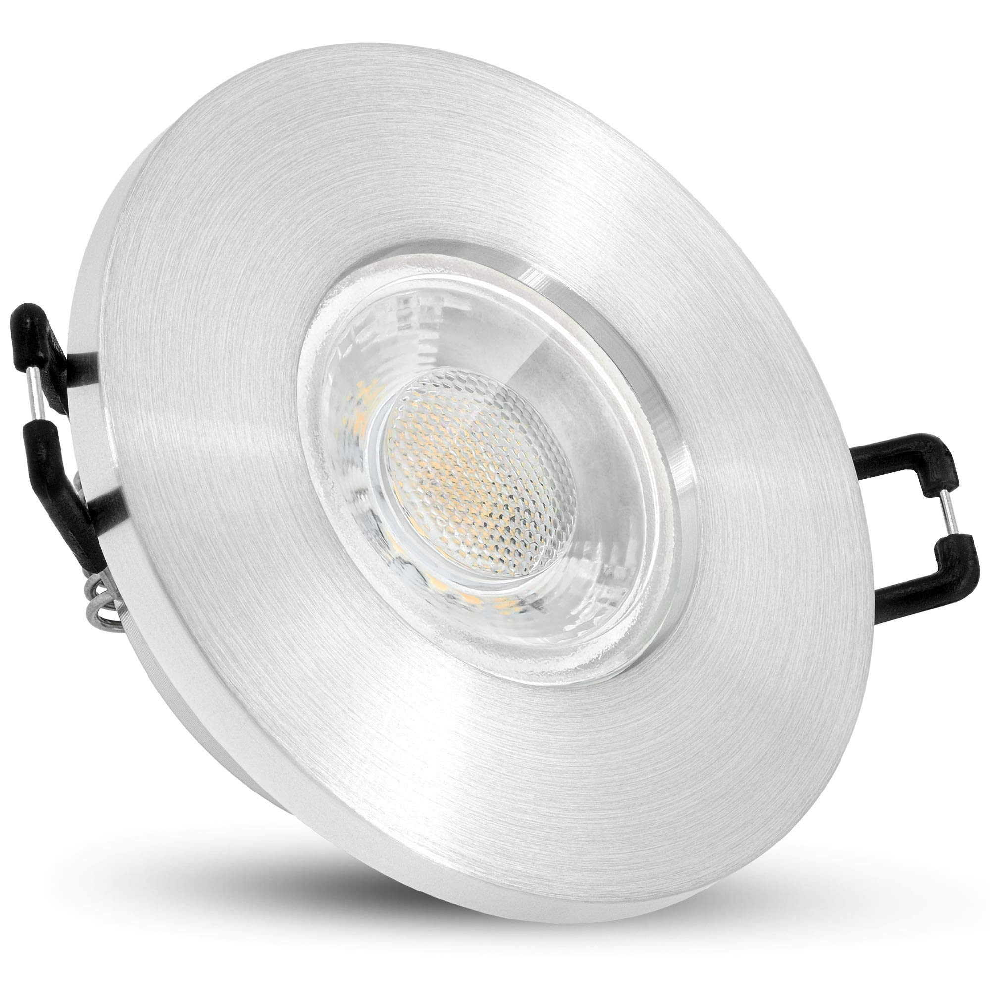 linovum ISASO Einbaustrahler 10er Set silber IP65 GU10 2W warmweiß inkl LED | Zehn Deckenspots IP65 Alu gebürstet - warmweiß, mit Glasscheibe für Bad, Dusche & außen, für GU10, inkl. LED