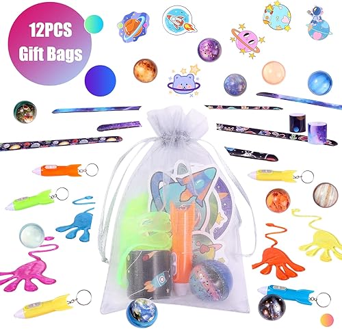 Miniatura 5 de Pllieay 110 piezas de bolsas de fiesta para el espacio exterior para niños, bolas hinchables espaciales, pulseras adhesivas para manos, juguetes