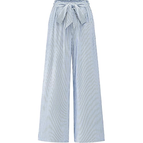 BTFBM Womens Striped Wide Leg Pants Dressy High Waist Trousers Business Casual Loose Flowy Tie Knot Palazzo Pants