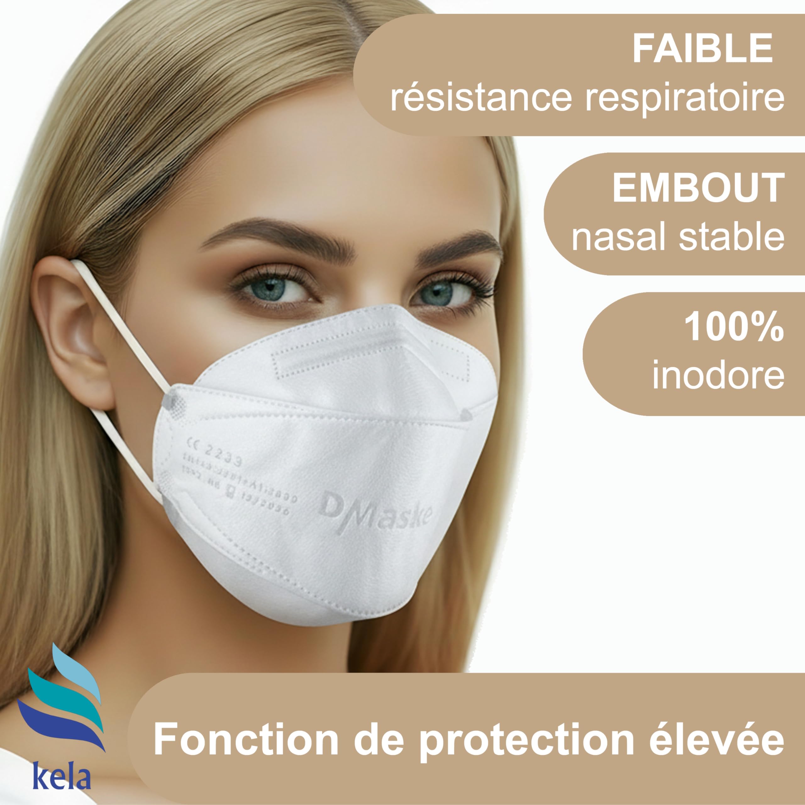 50x Masques de protection respiratoires FFP2 | Blanc | Fabriqué en Allemagne | 4 couches | CE EN 149:2001+A1:2009, Organisme notifié GEPTEST (2233)