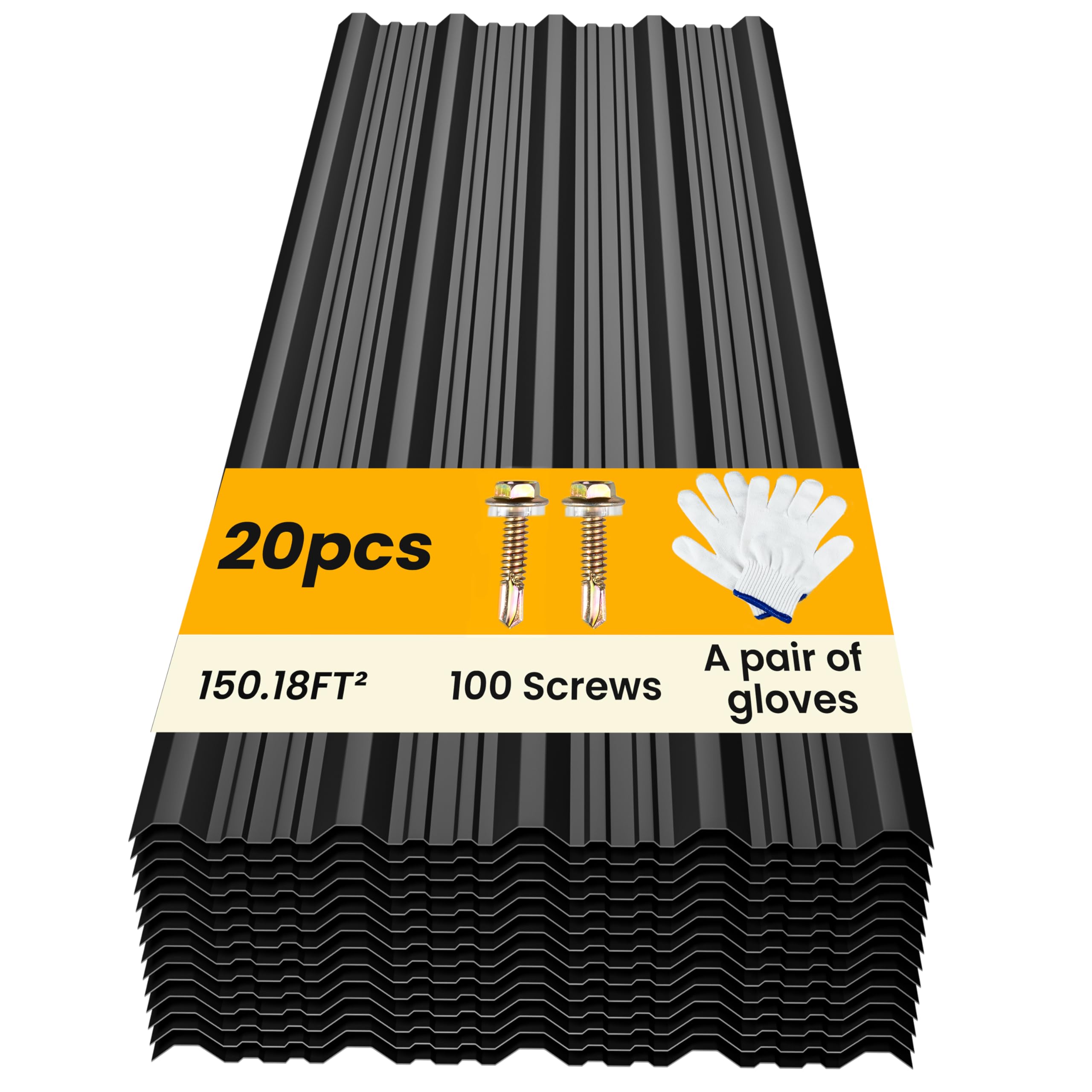 Photo 1 of BOBIBAN Corrugated Metal Roofing Panels, 20 Pack, Black