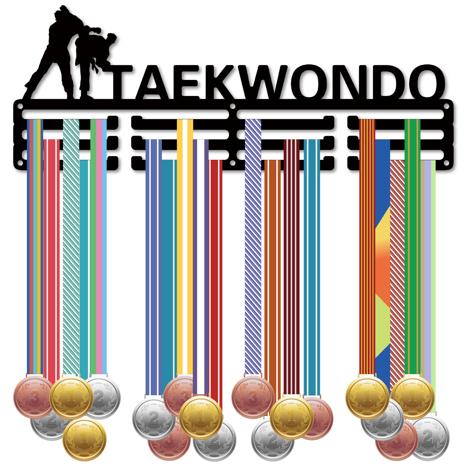 CREATCABIN Espositore per Medaglie Taekwondo Porta Premi Metallo 3 12 Ganci Appendini per Medaglie Gare Sportive Telaio Parete per Appendere 60+ premi Nastri Trofei Organizzatore per Atleti 40 x 15cm