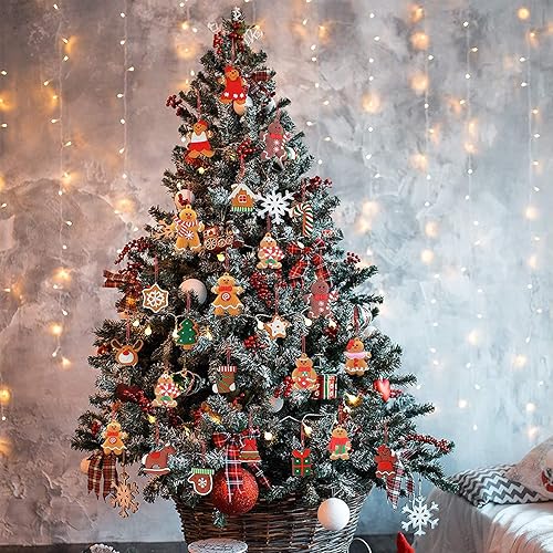 Miniatura 4 de SKRYUIE Paquete de 12 mini adornos navideños de hombre de pan para árbol de Navidad, colgante, oso de nieve de la suerte, decoraciones de Navidad,