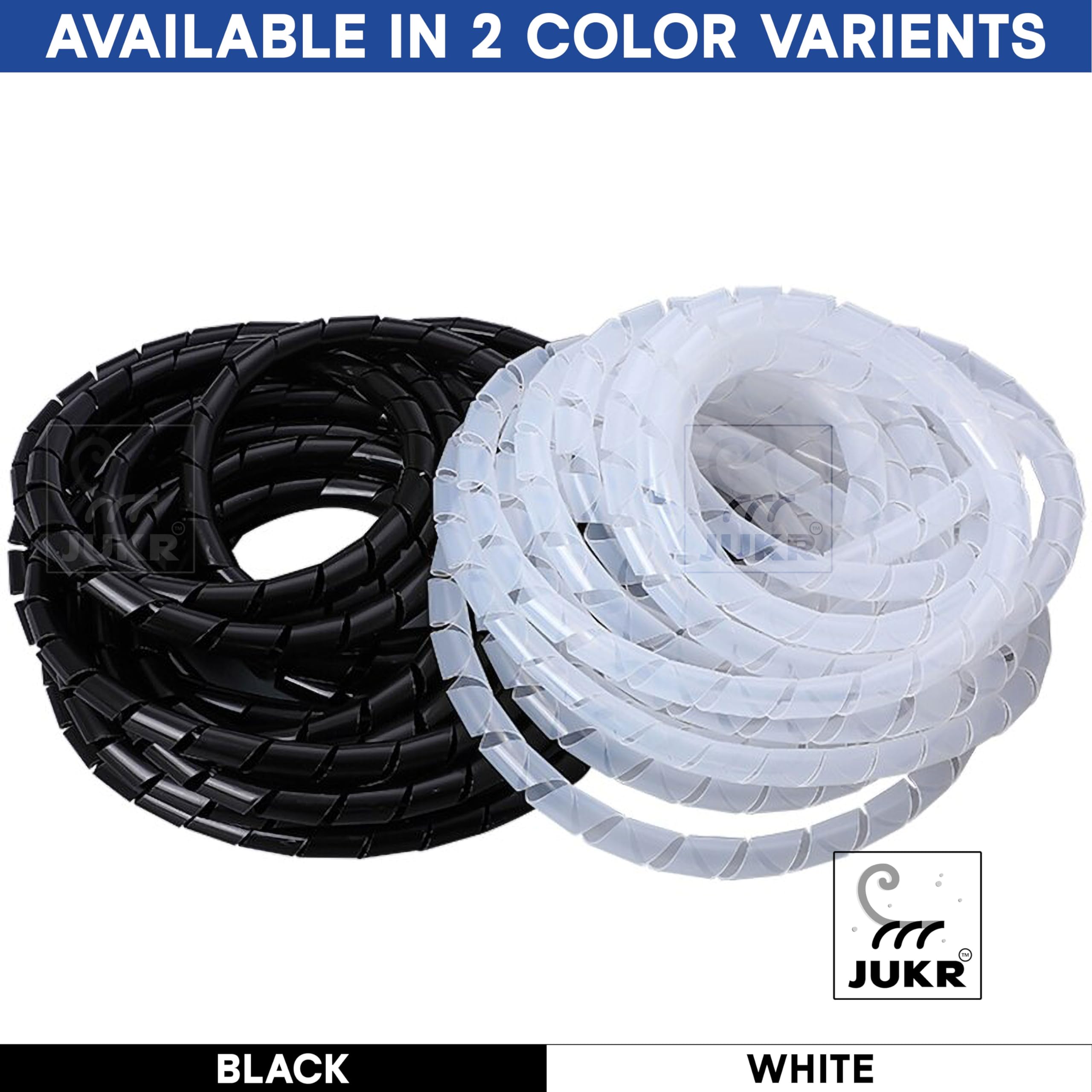 JUKR Black 6 mm Diameter - 5 Meter Spiral Sleeve Cable Wrap for TV Home Theatre Wiring, DIY Computer PC Cables Organizer, Electrical Power Cord Data Cable Management Protection Flexible Spiral Tube