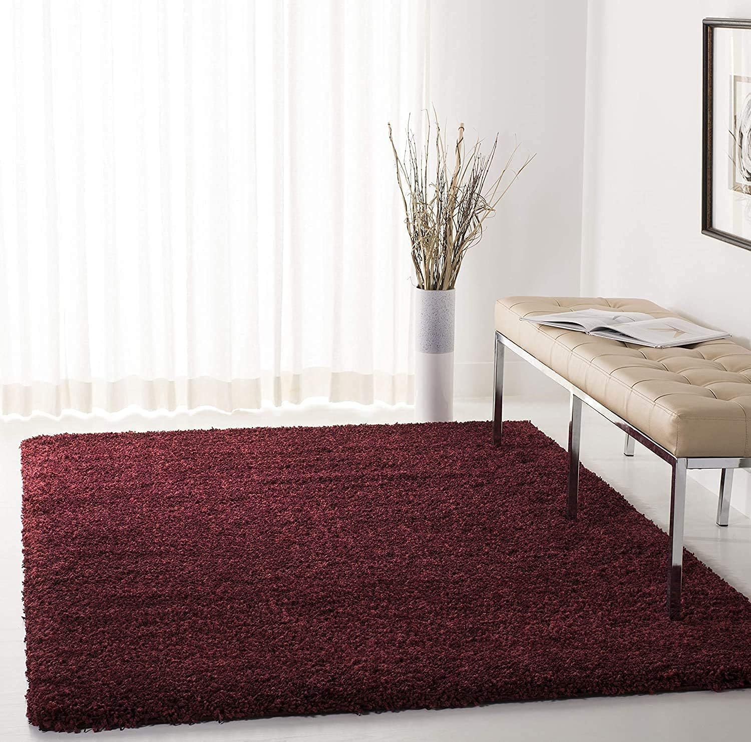 Anti Slip Fluffy Fur Plain Shaggy Carpet| Area Rug Made with Polyester and Microfiber for Home, Office, Kitchen, Living Room, Bedroom and Dining Hall Size-image-18