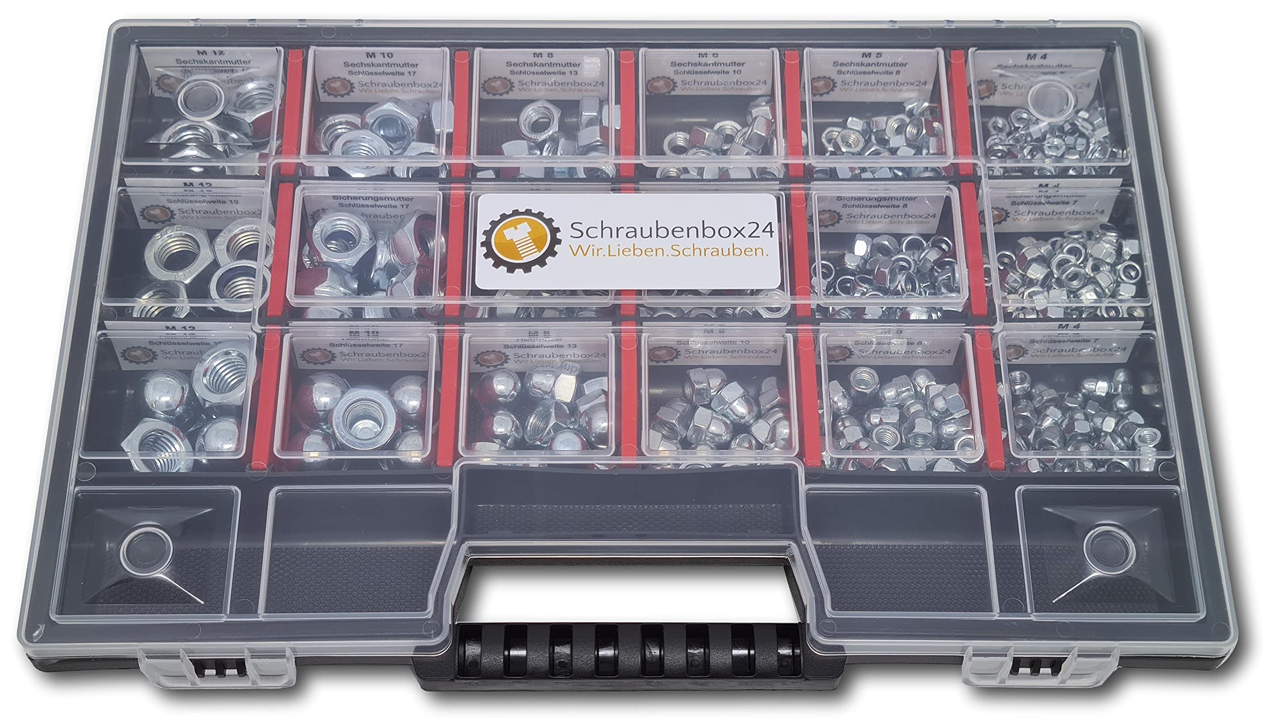 Muttern Sortiment M4-M5-M6-M8-M10-M12 554 tlg. Schraubenbox
