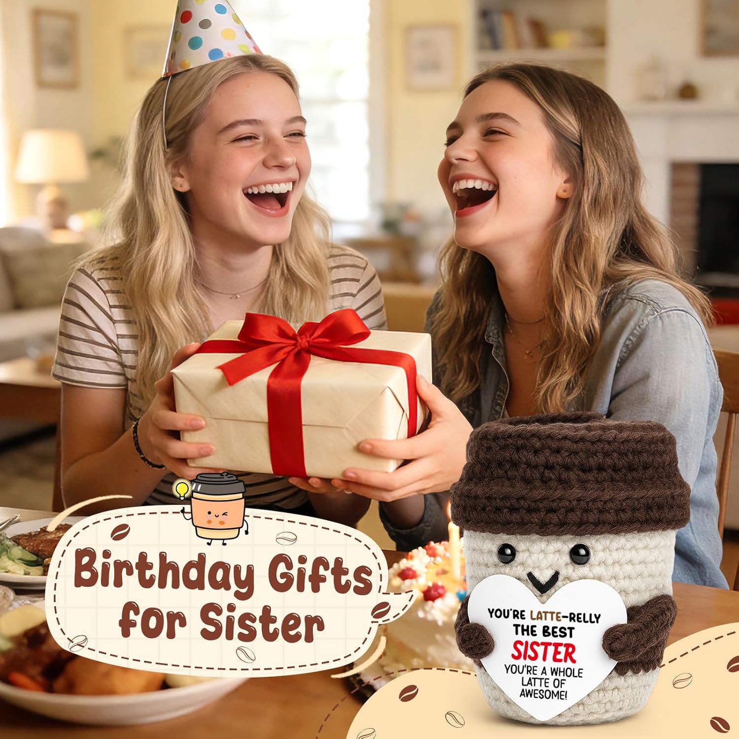 Sisters Gifts from Big Little Sister Birthday Easter Basket Handmade Coffee Mug Accessories Desk Home Decoration College Graduation Gifts Positive Emotional Ideas Cute Stuff Small Desk Home Decoration - Image 5