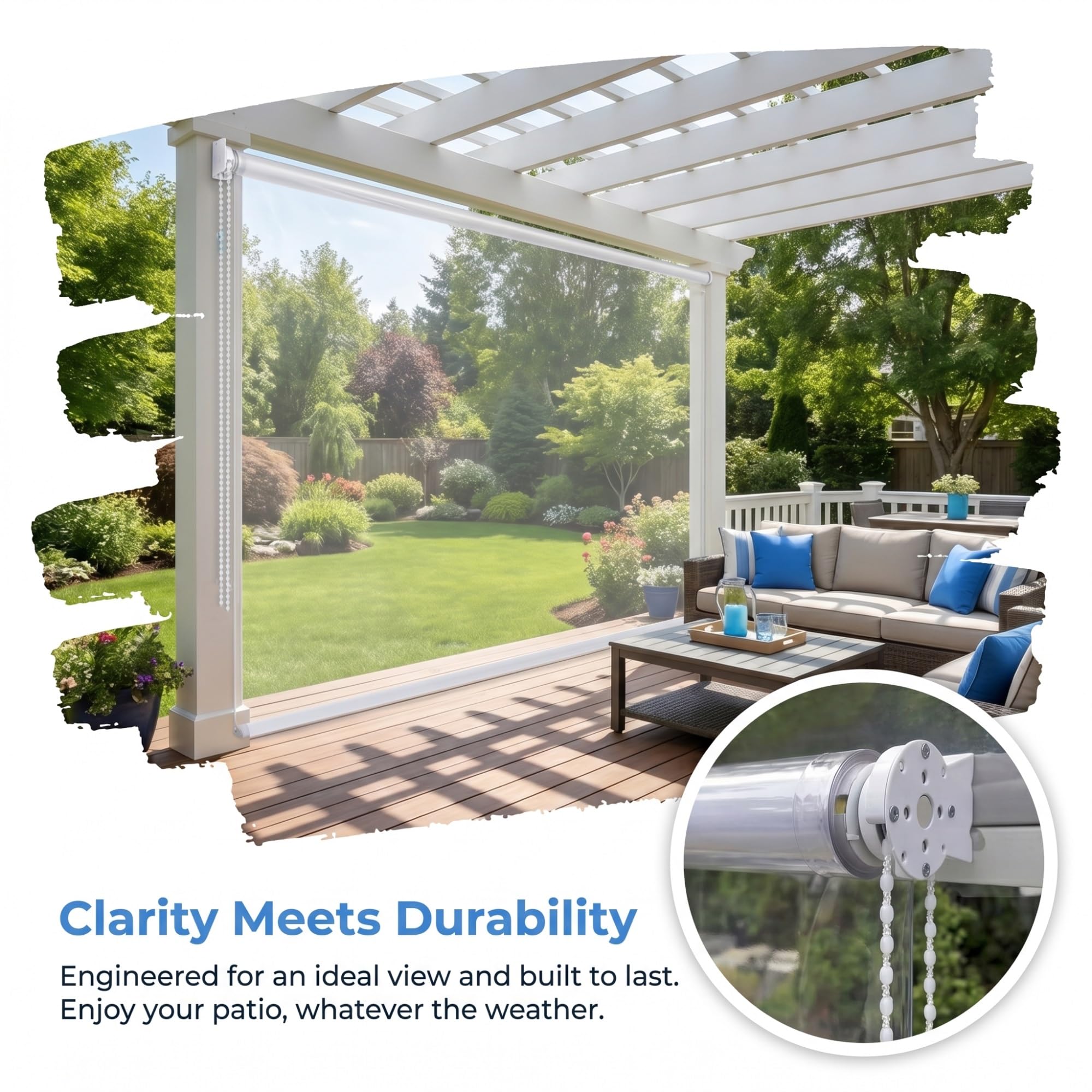 Tapparella Avvolgibile per Giardino Esterno,Tenda a Rullo PVC Impermeabile Trasparente,Antipioggia Isolamento Termico Antipolvere,con Accessori，con occhielli(W95*H140cm/W37.4*H55.11in)