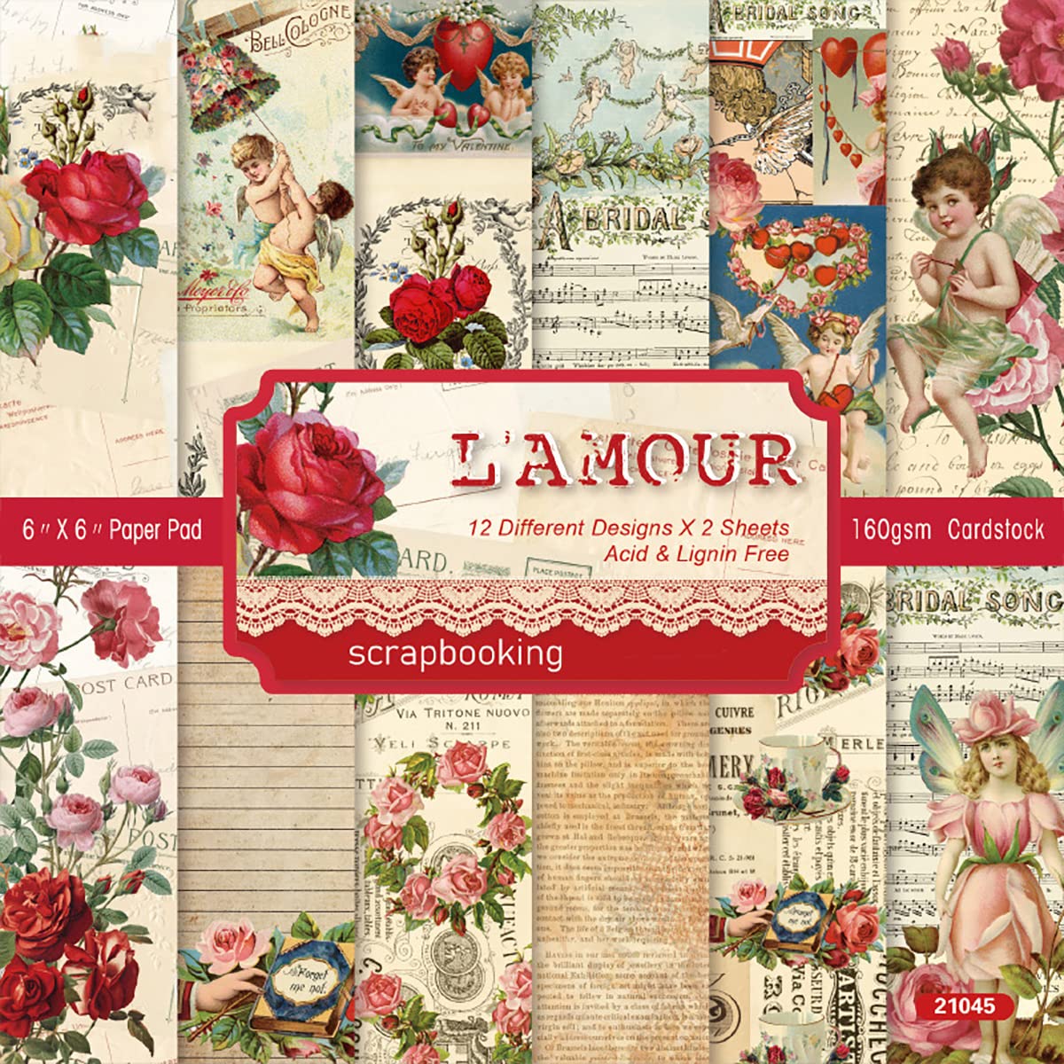 Verve Jelly 24 Sheets Spring Scrapbook Valentine's Day Cardstock Paper Pad Rose Pattern Scrapbook 6" Lovely Card Making Paper Single Sided Scrapbooking Pages Craft Papers Photo Album Decor